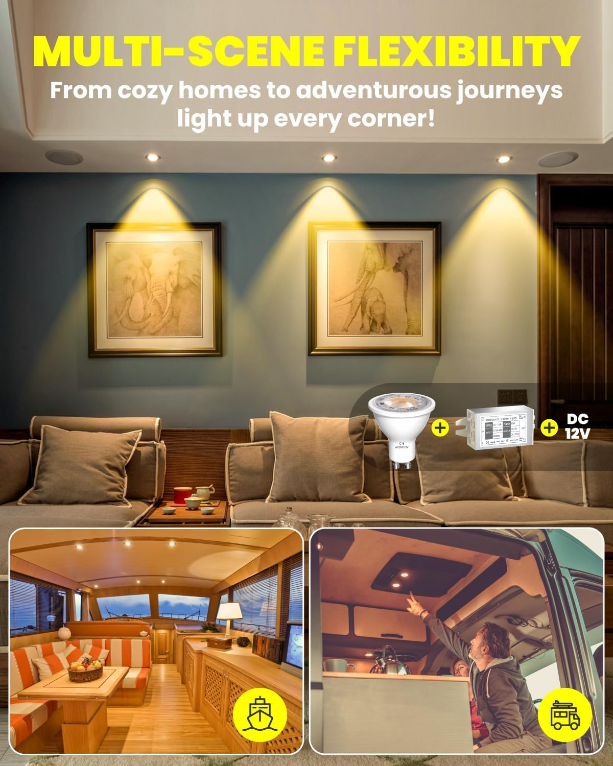 Doright AC/DC 12V GU10 LED Bulbs Warm White 3000K,3W MR16 GU10 LED Spot Lights 300LM 25W Halogen Spotlight Equivalent 38&deg;Beam Angle, Non Dimmable, Pack of 4 image number 2