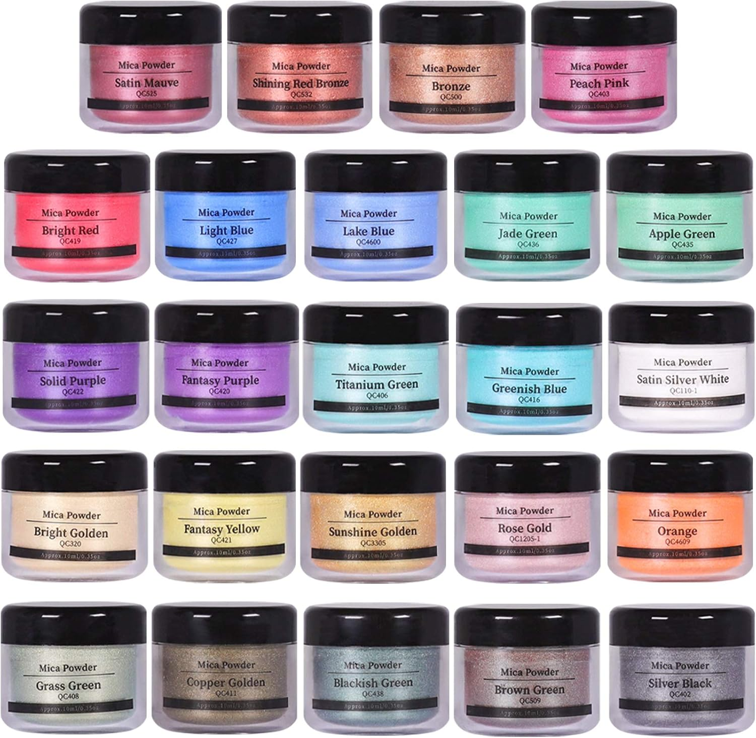 SEISSO Mica Powder 24 Colors X 10G Each Pack, Premium Pigmented Powder for Epoxy Resin, Soap Making, Candle Making, Lip Gloss, Bath Bomb, Acrylic Paints