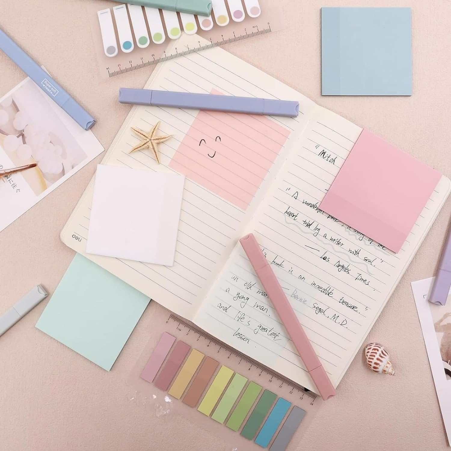 MAIHUO 6 Pcs Aesthetic Highlighters and 600 Sheets Transparent Sticky Notes,Sticky Note Transparent with Marker Pens Set,For Aesthetic Bible Marker Book Annotations School Supplies Office Supplies image number 5