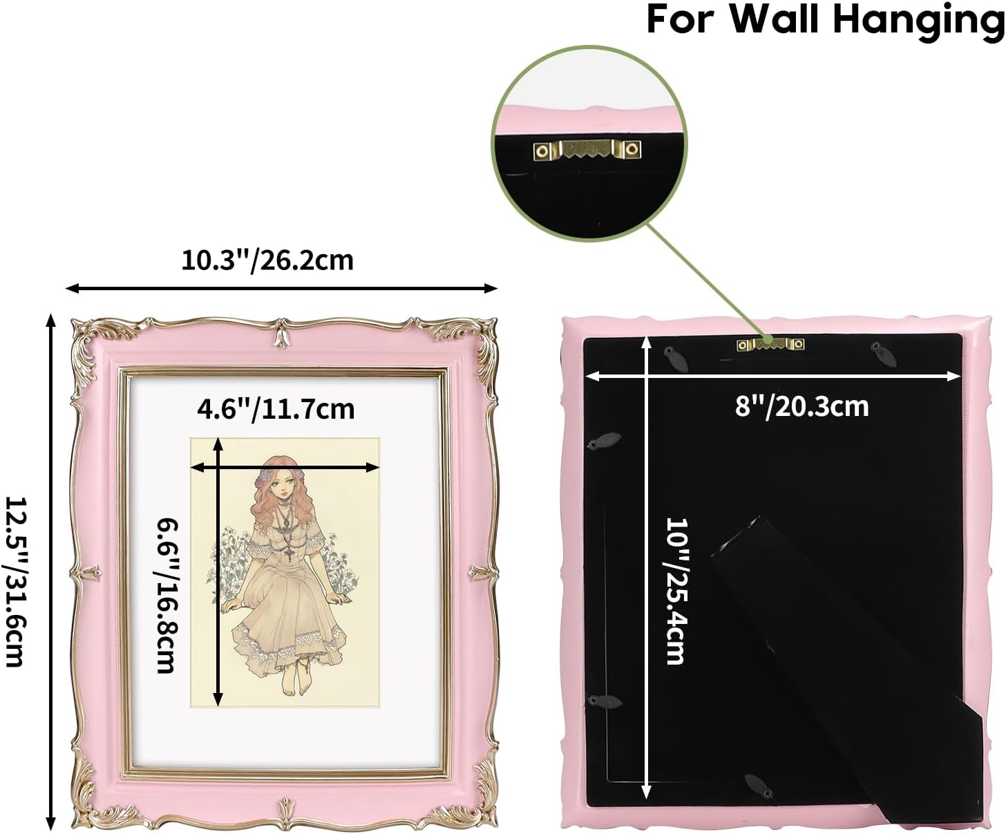 PHAREGE Vintage Picture Frame 8X10 Pink Gold, 8 by 10 Ornate Decorative Antique Frame with Mat for 5X7 Photo, Fancy Matted Frame for Desktop or Wall, Horizontal or Vertical image number 2