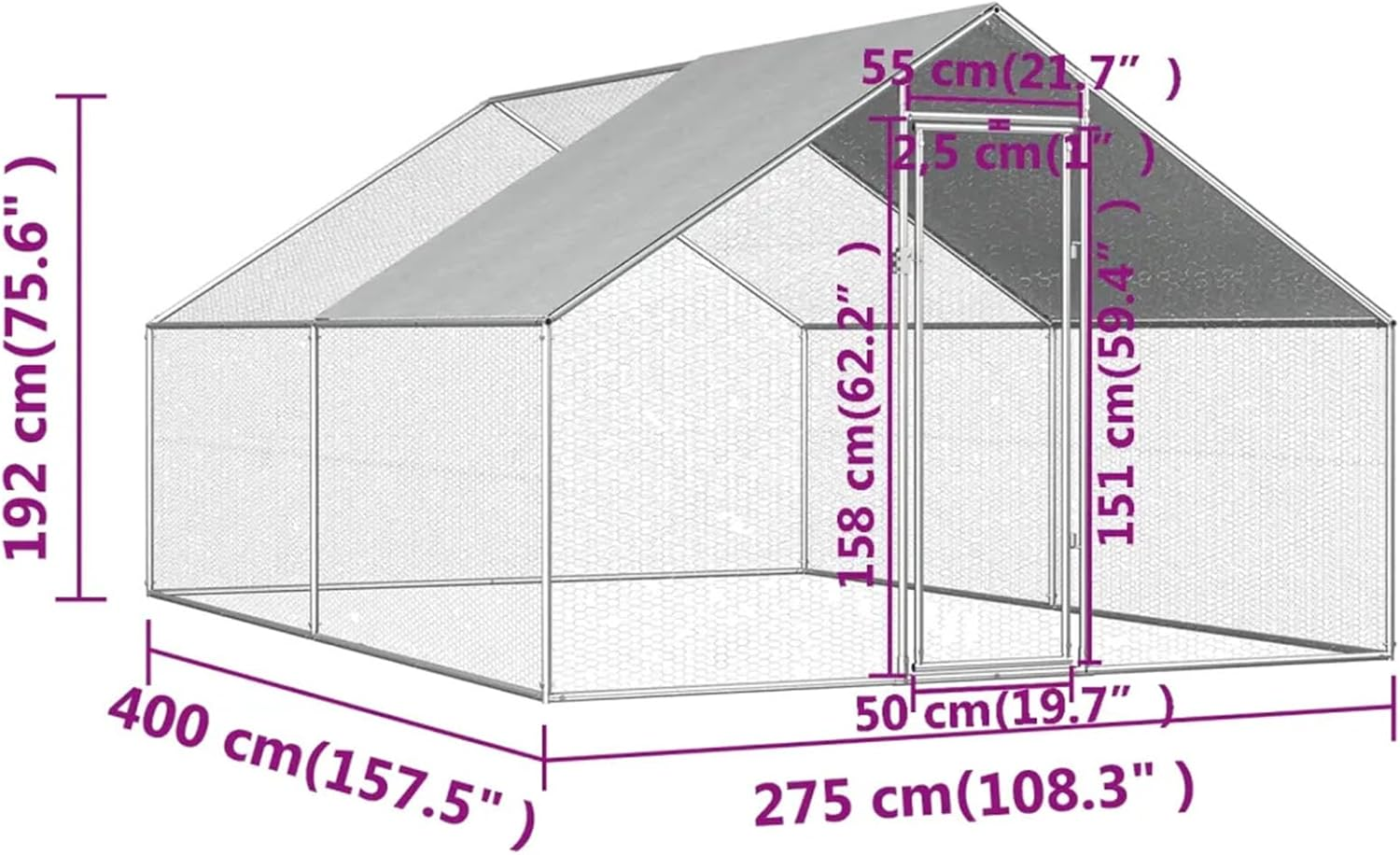 Chicken Coop Large Rabbit Hutch Pet Cage, Walk in Poultry House Coops Hen Run Ferret Habitat Farm Enclosure,2.75 X 4 X 1.92 M