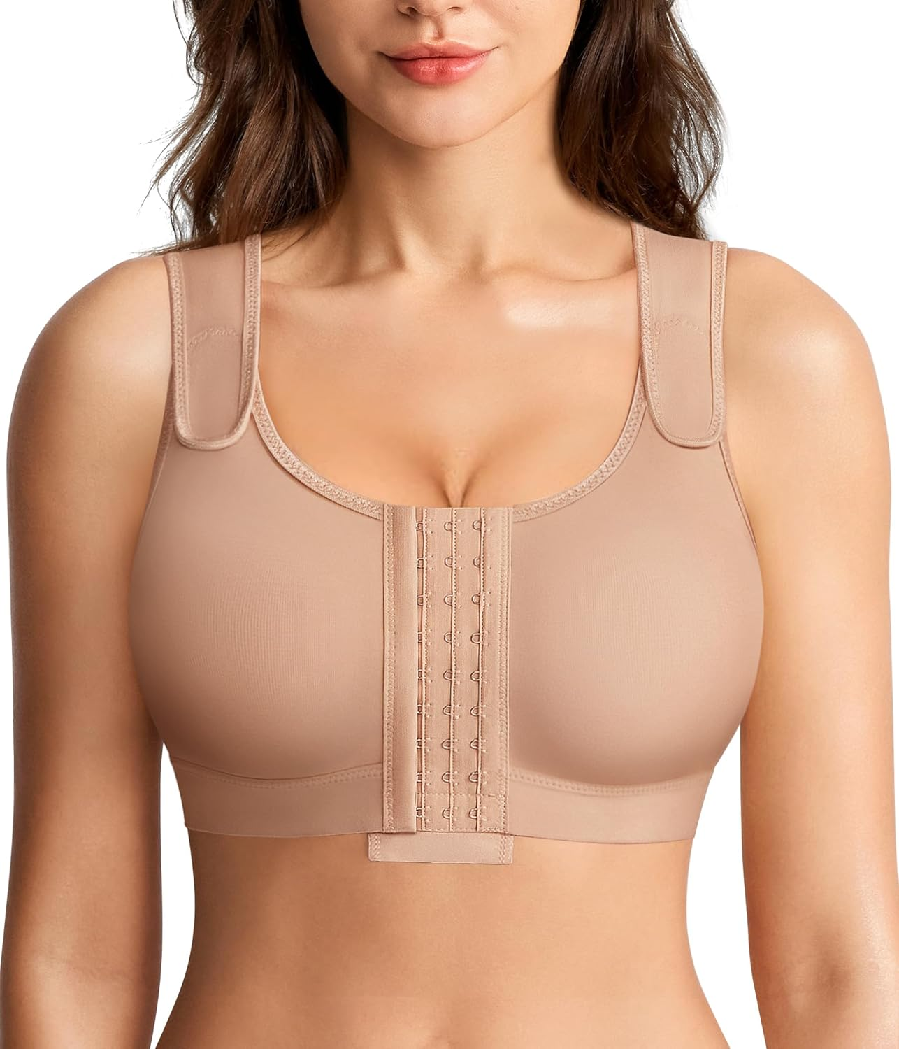 Post Surgery Compression Bras for Women Front Closure Mastectomy Bra with Wide Adjustable Straps Wirefree