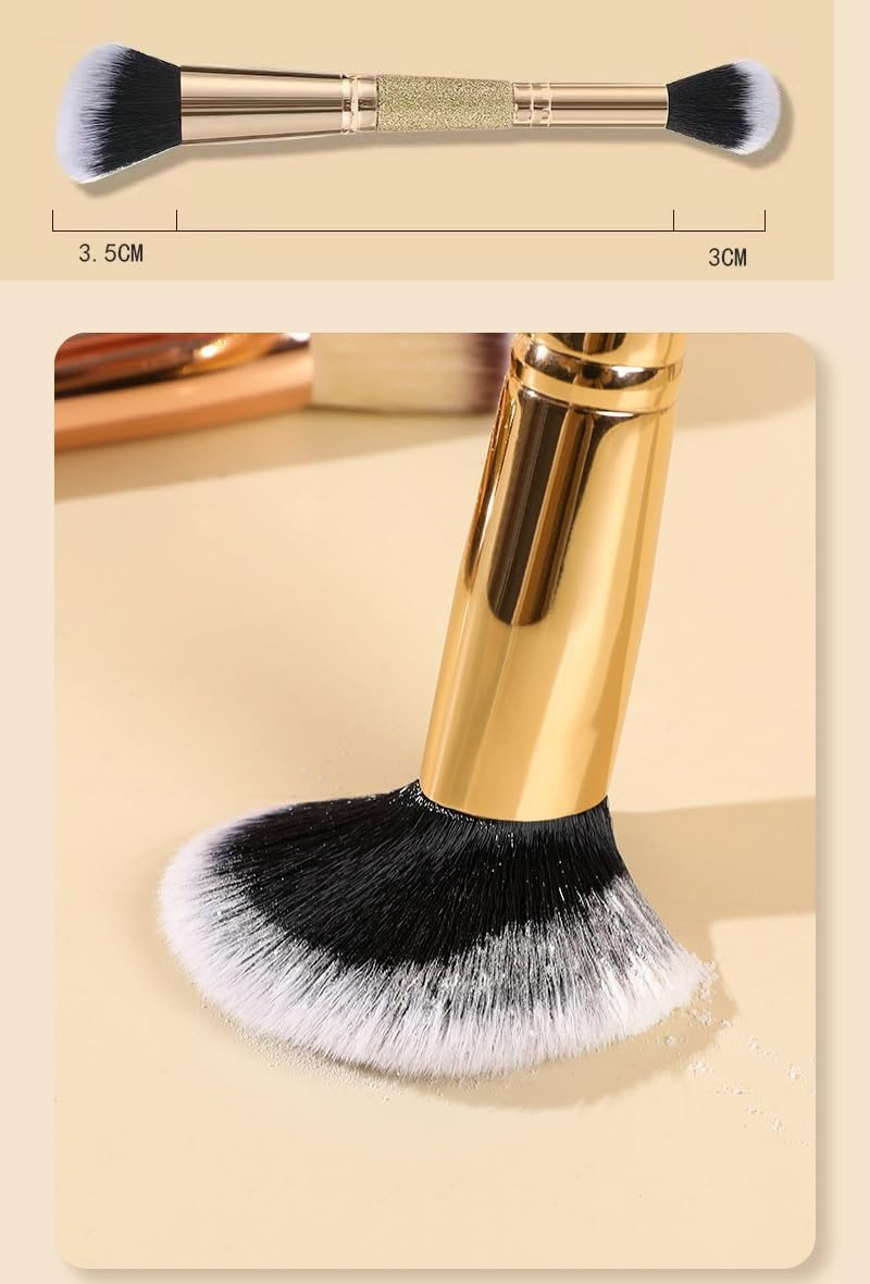 HIGHROCK Foundation Makeup Brush, Double Ended Makeup Brushes for Blending Liquid Powder, Foundation Concealer Blush Blush Professional Brush (GOLD) image number 3