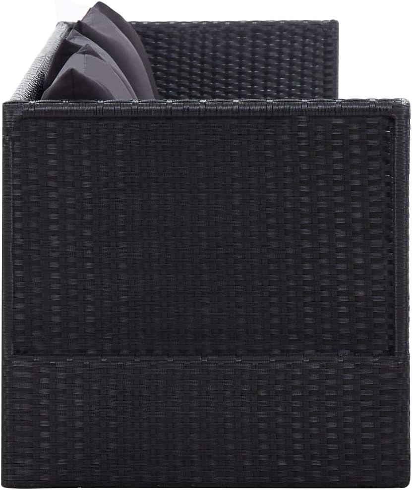 Vidaxl Black Garden Bed with Adjustable Positions - Includes Comfortable Cushion and Pillow - Durable Poly Rattan and Powder-Coated Steel Frame - Black image number 3