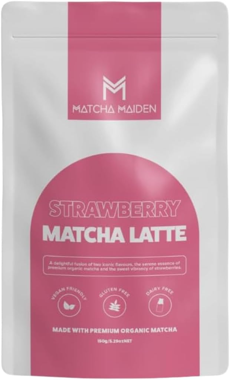 Matcha Maiden | Strawberry Matcha Latte Powder 150G | Premium Organic Japanese Matcha Tea Blend | Rich Umami, Natural Sweetness of Strawberries | Enjoy Hot or Iced | Premium Organic Matcha Green Tea for Refreshing Lattes image number 1