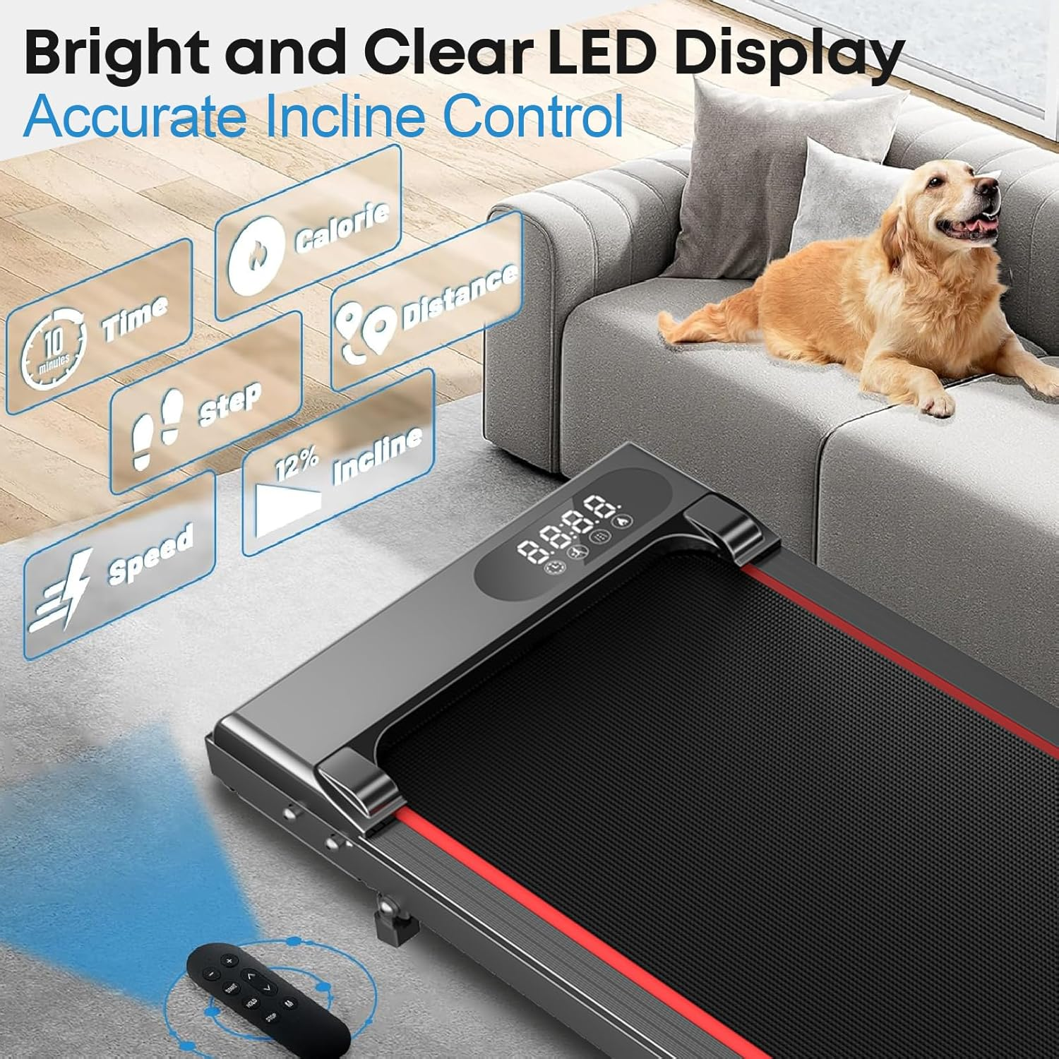 Incline Walking Pad Treadmill, Walking Pad with Incline, 300 Lbs under Desk Treadmills for Home Office, Portable Treadmill with LED Display image number 3