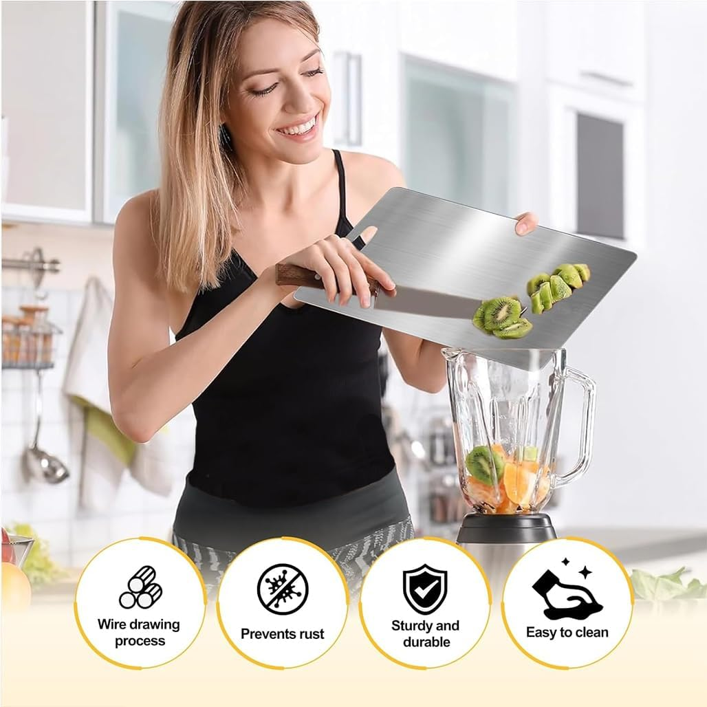Goodern Titanium Cutting Board,Stainless Steel Double Sided Food-Grade Worktop Chopping Board with Hanging Hole,Non Stick Heavy Duty Metal Cutting Mat for Meat Vegetable Fruit Kitchen Home-L(28*39Cm) image number 4