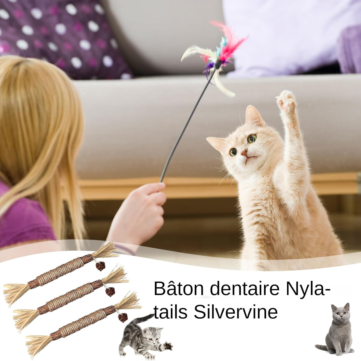 Silvervine Stick - Natural & Safe , Natural Cat Chew Toy, Cat Teething Toy | Stick to Promote Fun Behaviors, Commitment and Wellness image number 2