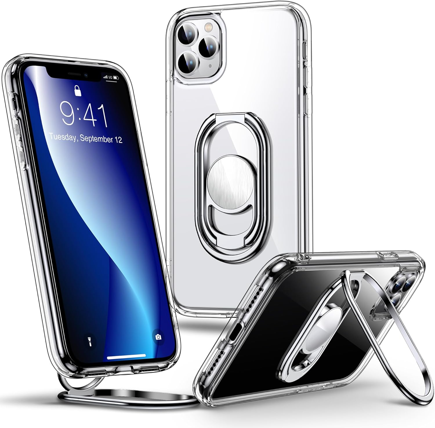 Shields up for Iphone 11 Case with Stand, Phone Case Clear with Double Ring Holder [Adjustable & Foldable] Shockproof Protective Cover for Iphone 11 6.1 Inch - Clear