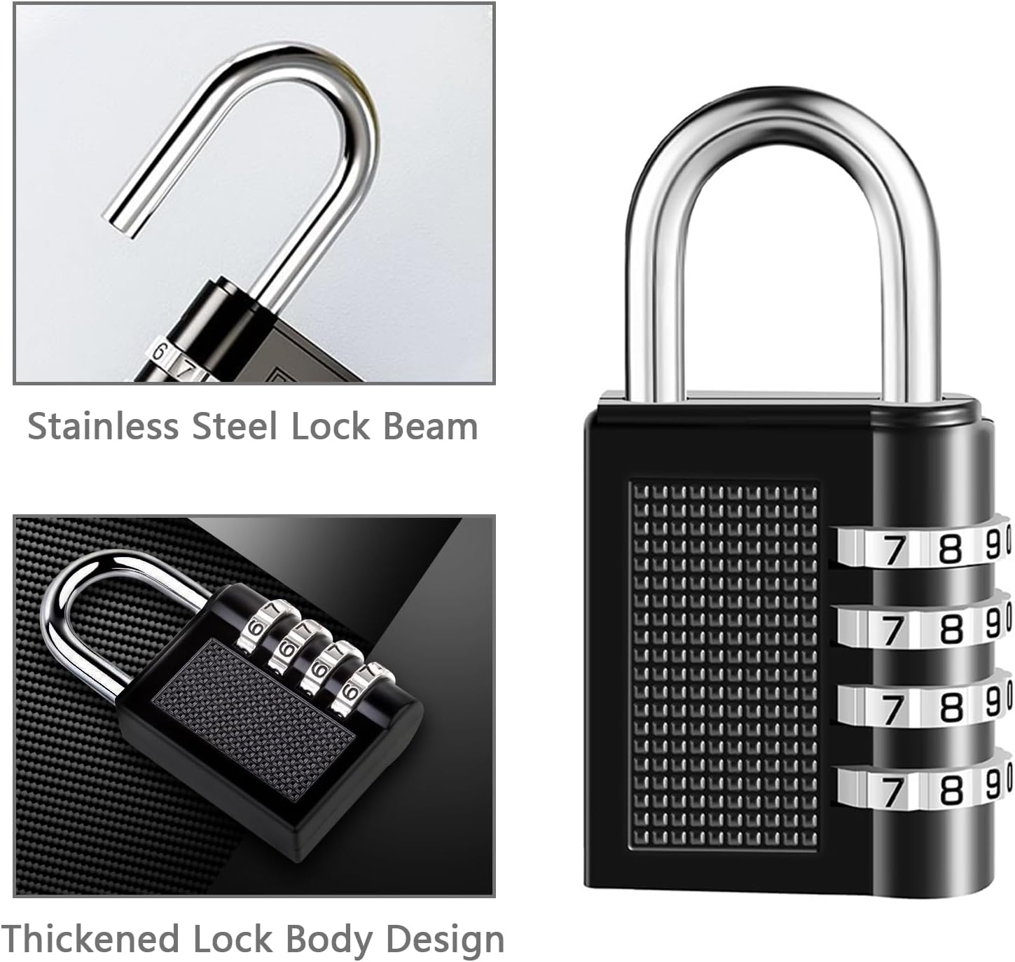 2 Pack Combination Lock, 4 Digit Padlock with Code Waterproof Outdoor Combination Lock for Gym Sports Locker, Fence Gate, Toolbox, Case, Hasp Cabinet Storage (Black) image number 6