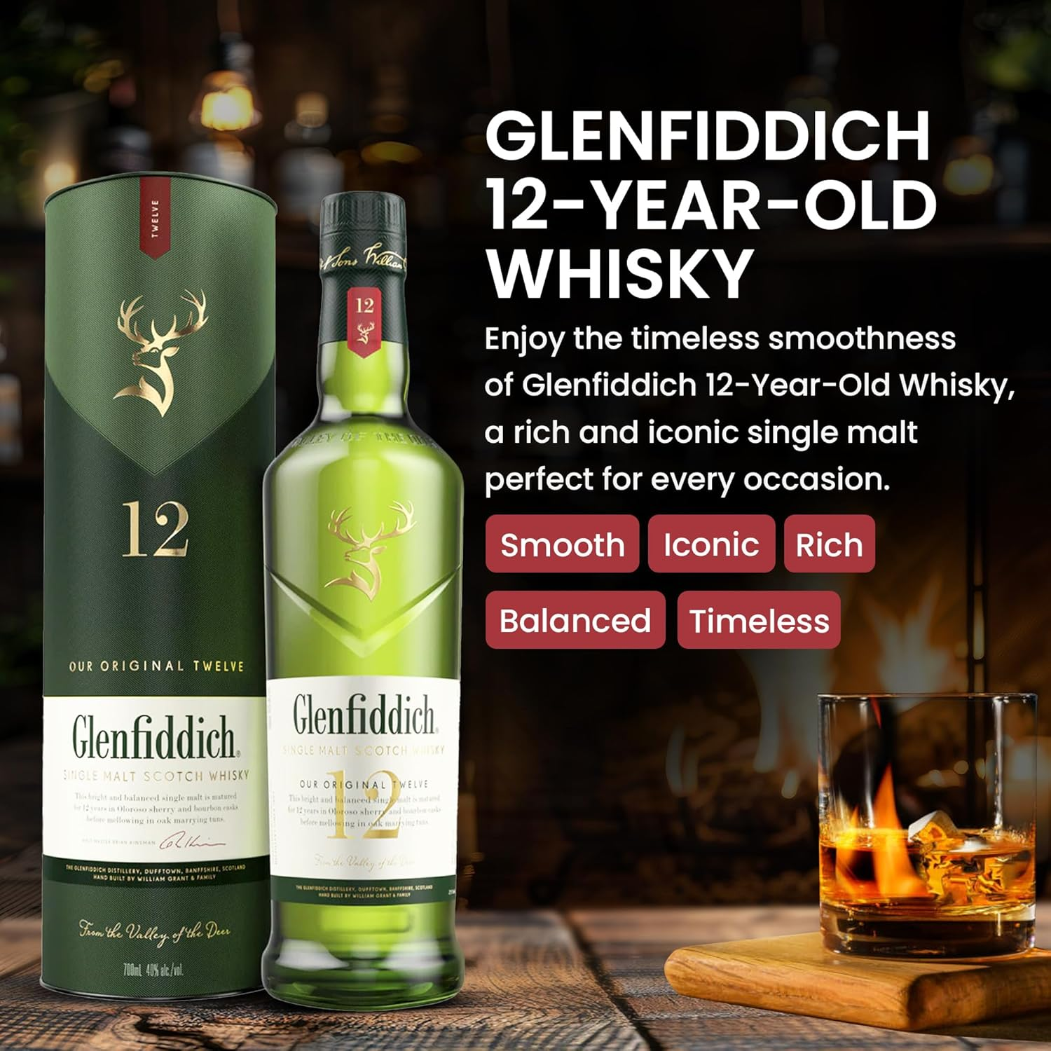 Luxury Whisky Gift Hamper, Includes Glenfiddich 12-Year-Old, Salted Chilli & Wasabi Macadamias, Perfect Birthday or Thank You Gift image number 1