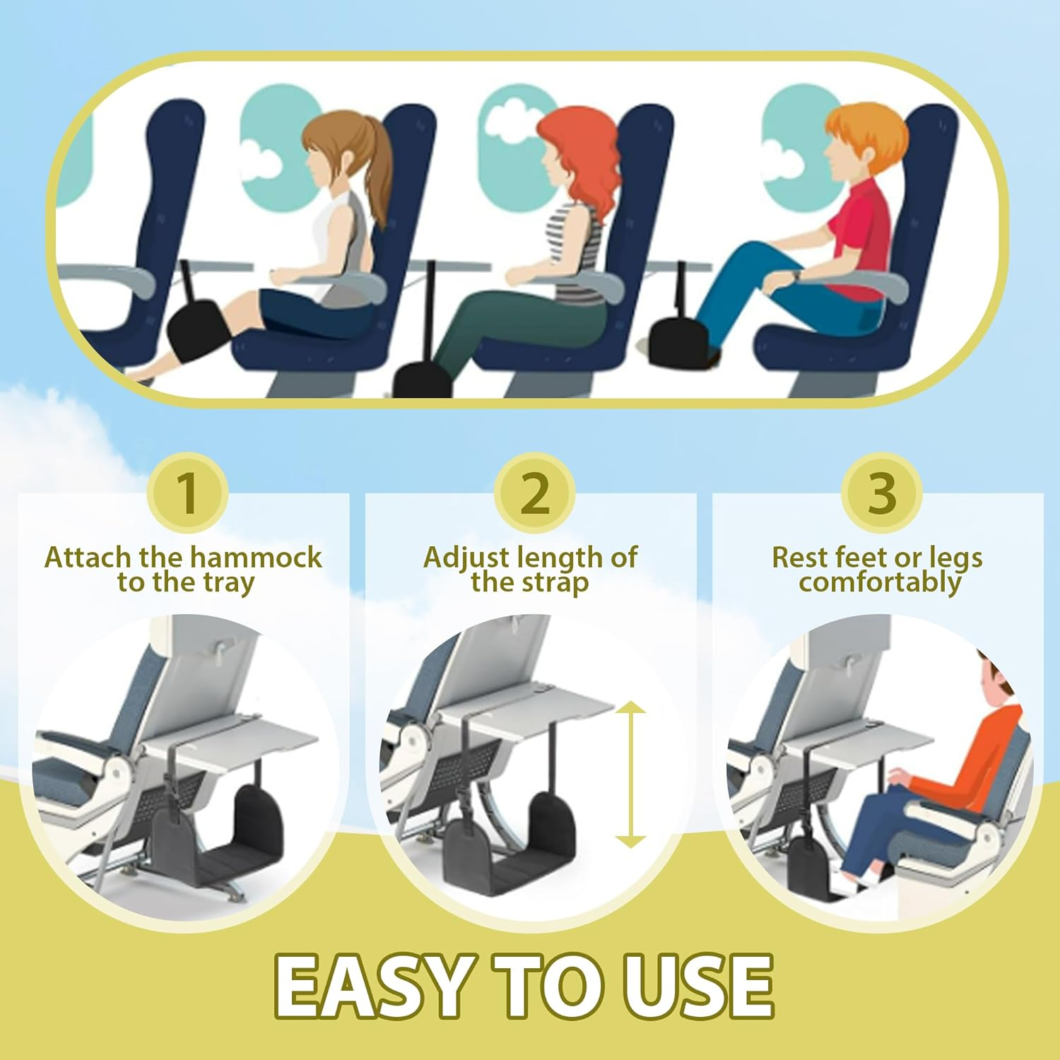 Hiving New Airplane Foot Rest, No Collapse Foot Hammock for Plane Travel with Extended Adjustment Strap, Portable Desk Foot Hammock with Thickened Foam, Foot Sling Travel Essentials to Relax Your Feet
