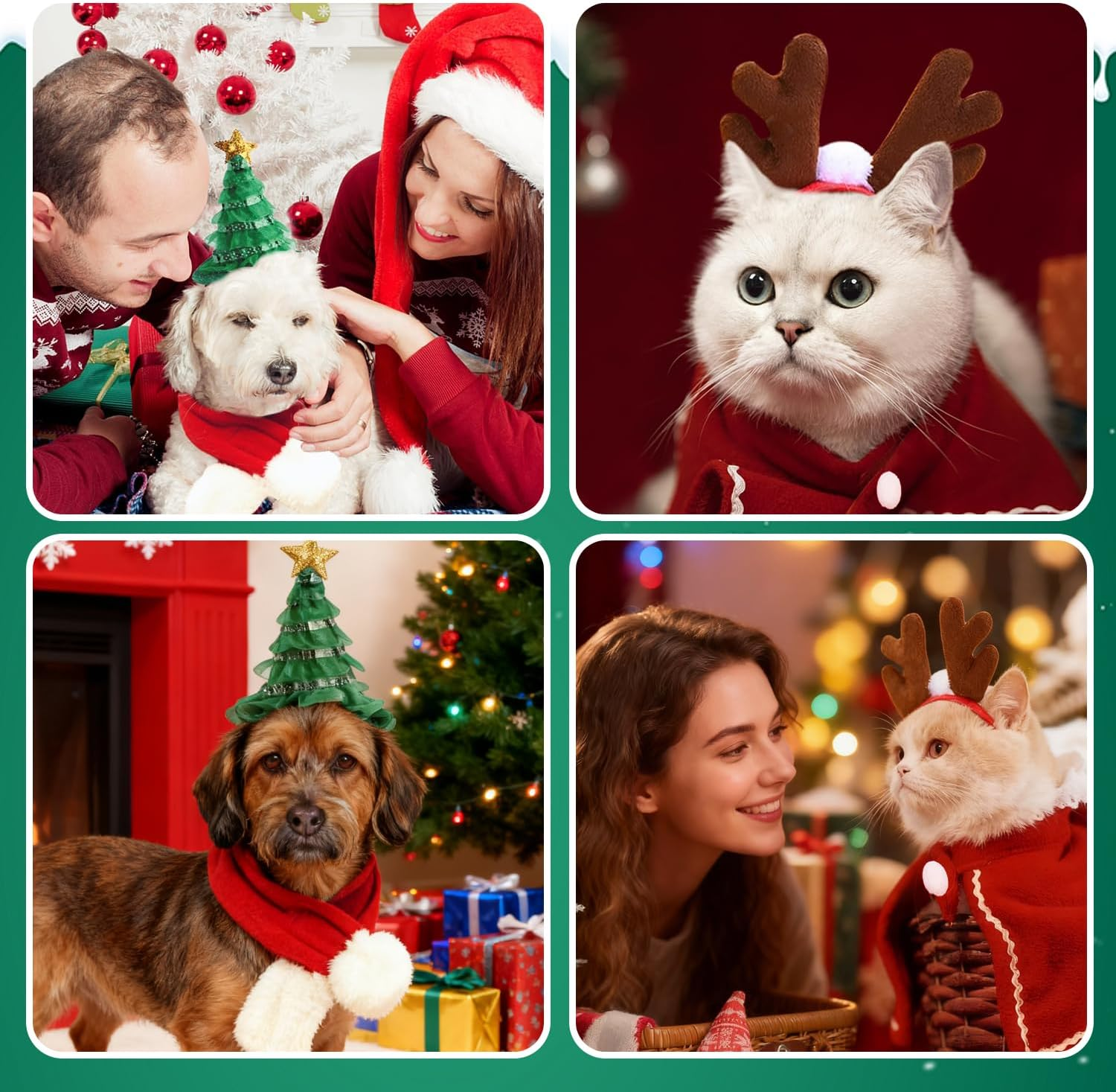 Christmas Cat Clothing, Pack of 4 Pet Christmas Costume Accessories, Cats Christmas Hat and Scarf, Funny Antlers, Christmas Hats, Adjustable Cape, Scarf, for Dogs, Cats image number 1