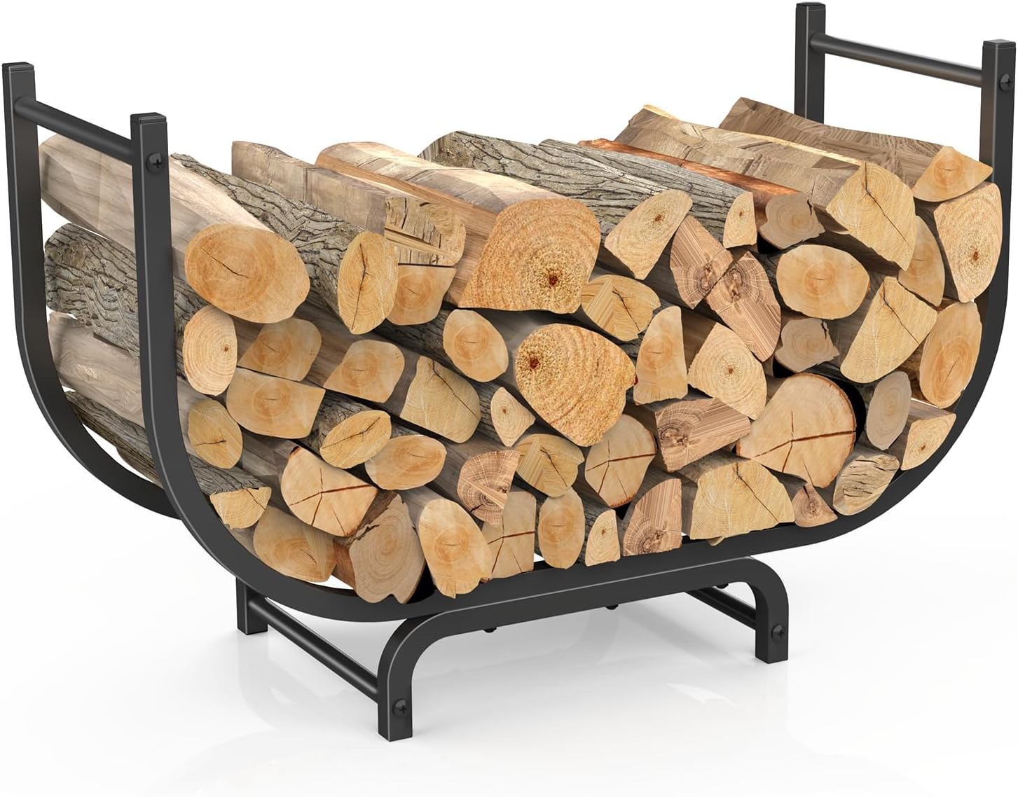 LIANTRAL 31.5 Inch Firewood Rack Outdoor Indoor, Curved Metal Wood Rack Heavy Duty Log Holder for Firewood Storage Holder Stand Wood Pile Storage Rack for Fireplace, Black image number 6