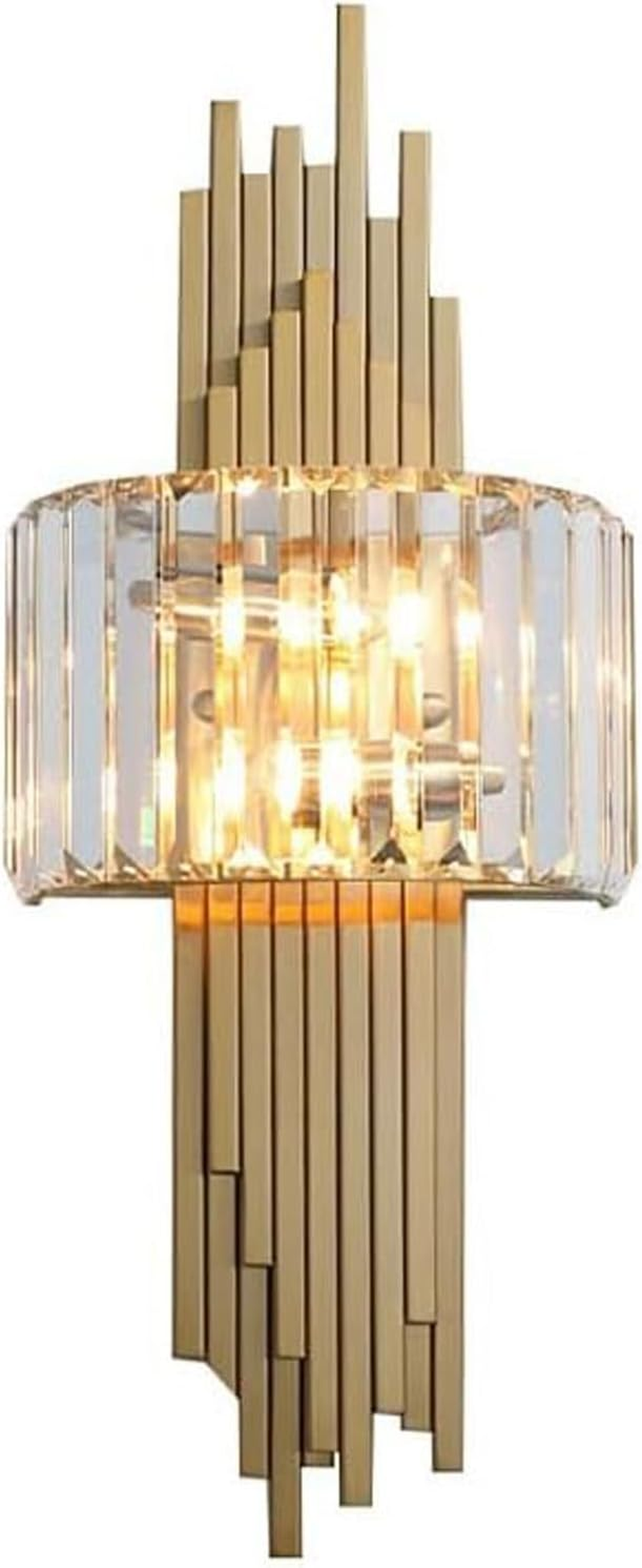 Gold Large Metal Base Mid Century Crystal Wall Lamp E14 2-Lights Wall Sconce Fixtures for Bedroom Bedside Bathroom Hallway Wall Lighting image number 5