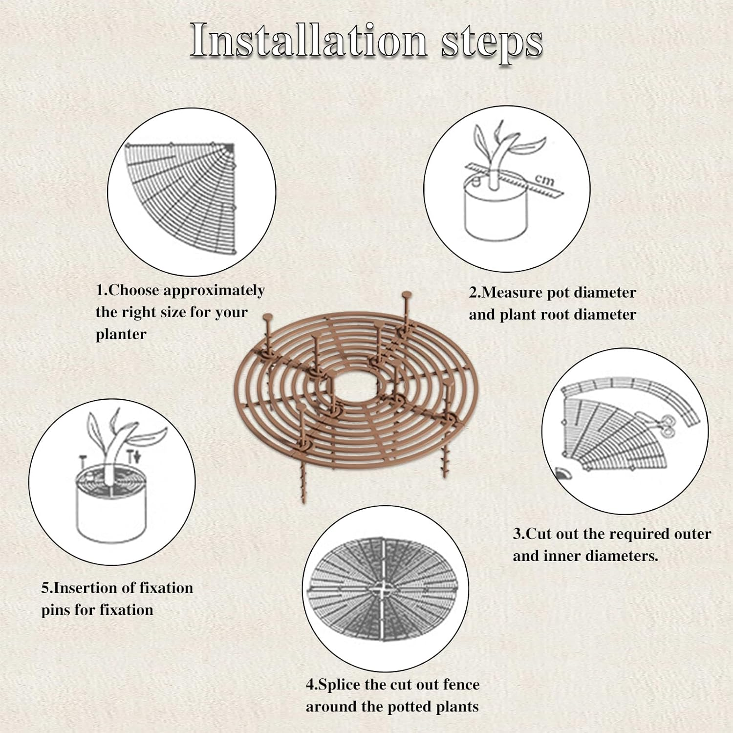 WUMUZAI 19 Cm Plant Pot Cover from Animals 2 Pack, Cuttable Plant Pot Grid with Stakes, round Flower Pot Soil Cover Protector, Keep Cats Out of Potted Plants for Indoor Outdoor Protection - 30 Cm/11.8 Inch image number 2