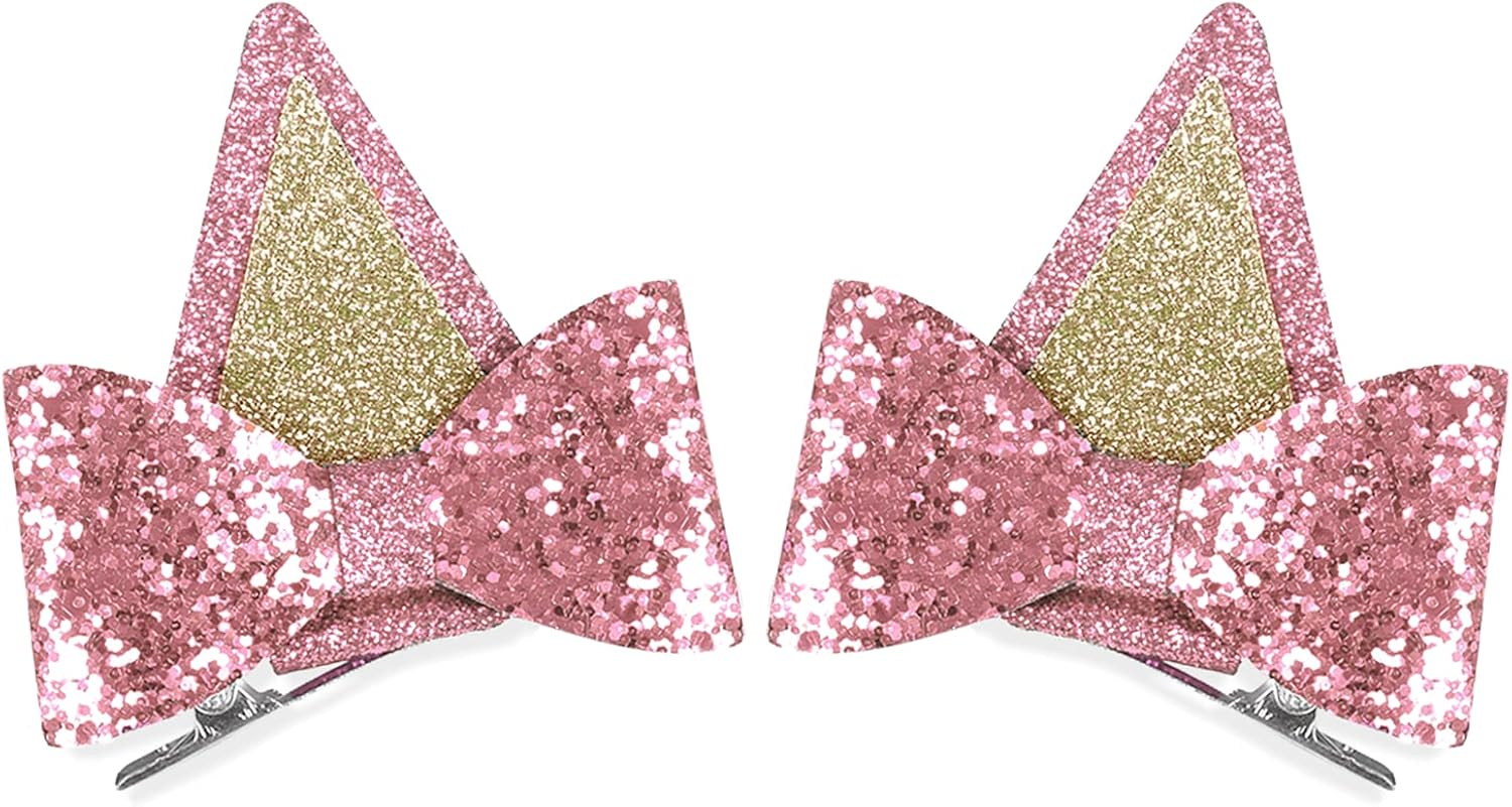 IKUHRMO Blue Ears Hair Clips, 1 Pair Glitter Hair Barrettes for Toddler Girls Birthday Decorations Halloween Costume Cosplay Accessories Party Supplies (Blue)