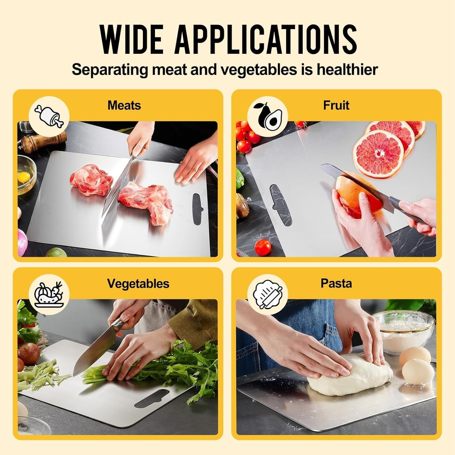 3Pcs Stainless Steel Cutting Boards for Kitchen, Stainless Steel Chopping Board, Durability, Dishwasher Safeperfect for Various Cooking Tasks (3Pcs in 1)