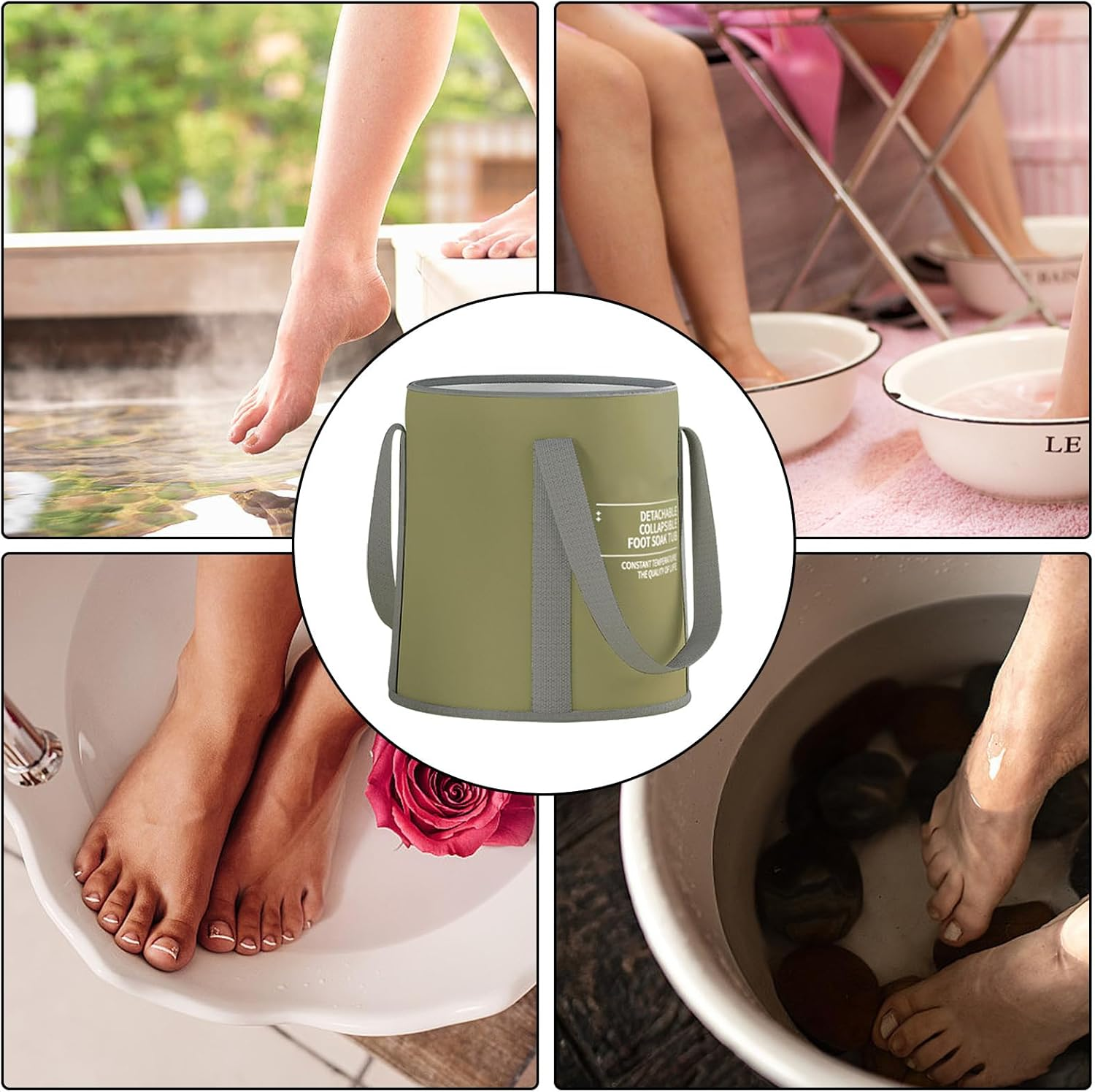 Portable Foot Bath | Foldable Feet Soaking Tub Foot Bath Basin | Portable Pedicure Foot Wash Basin with Handle for Foot Spa, Soak and Outdoor Camping Laundry Borato - Beige Without Lid image number 3