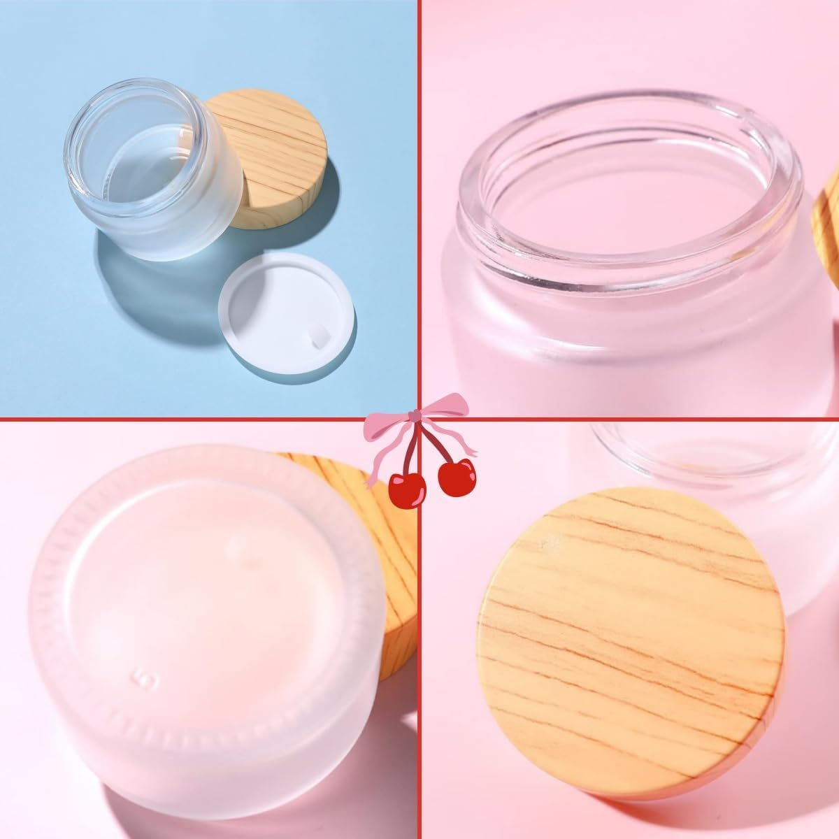 9PCS Glass Bottles, Glass Cosmetic Container with Lid, Refillable Matte Cosmetic Cream Jar round Small Wood Grain Lid, for Makeup, Lip Scrub, Body Lotion, Eye Cream Sample Diy(10G/Ml) image number 5