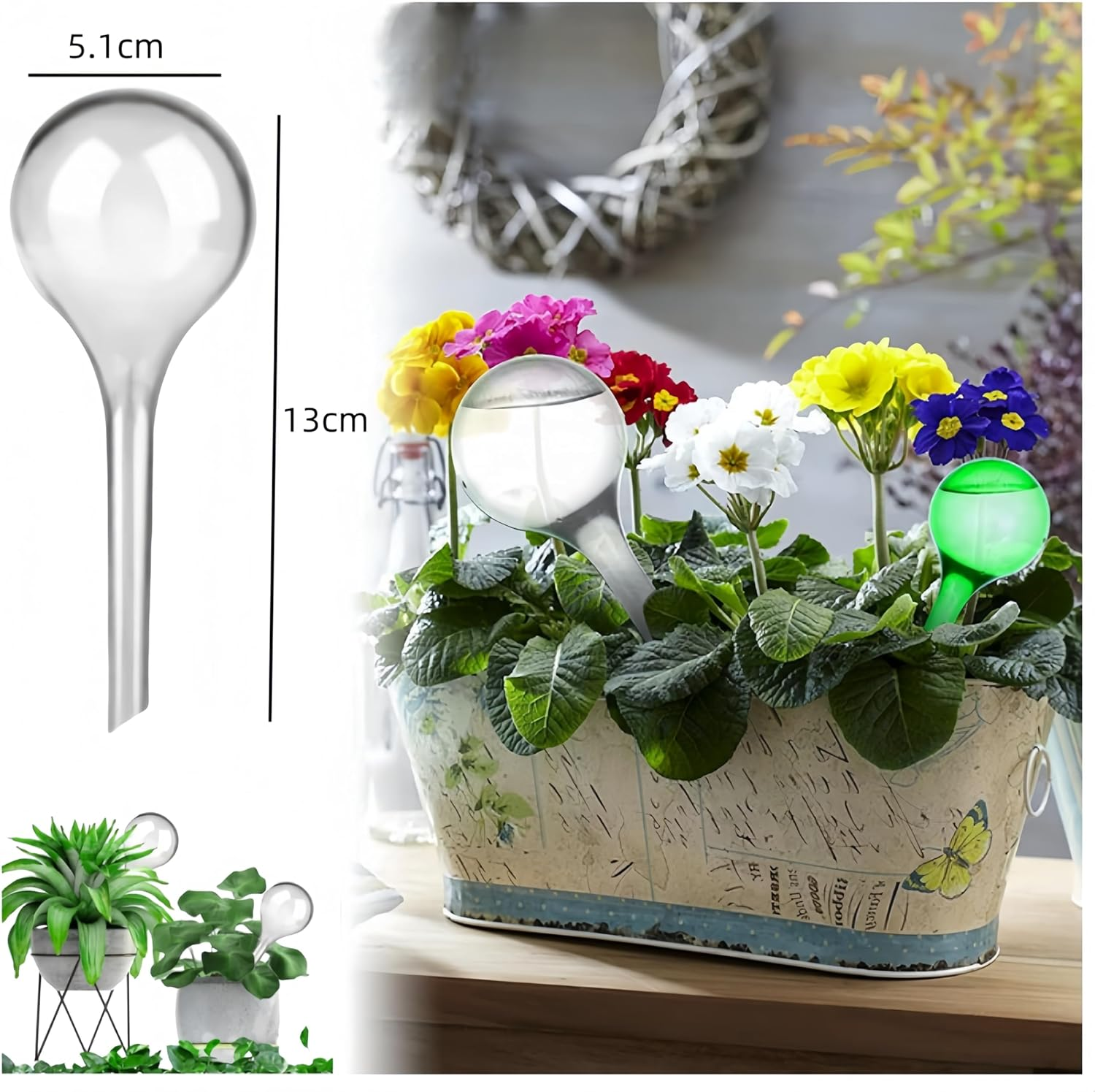 12Pcs Plant Watering Bulbs, Ai-Oumleef Plant Waterer for Indoor and Outdoor, Garden Water Device Watering Bulbs, Self Watering Planter Insert(Transparent,Green)