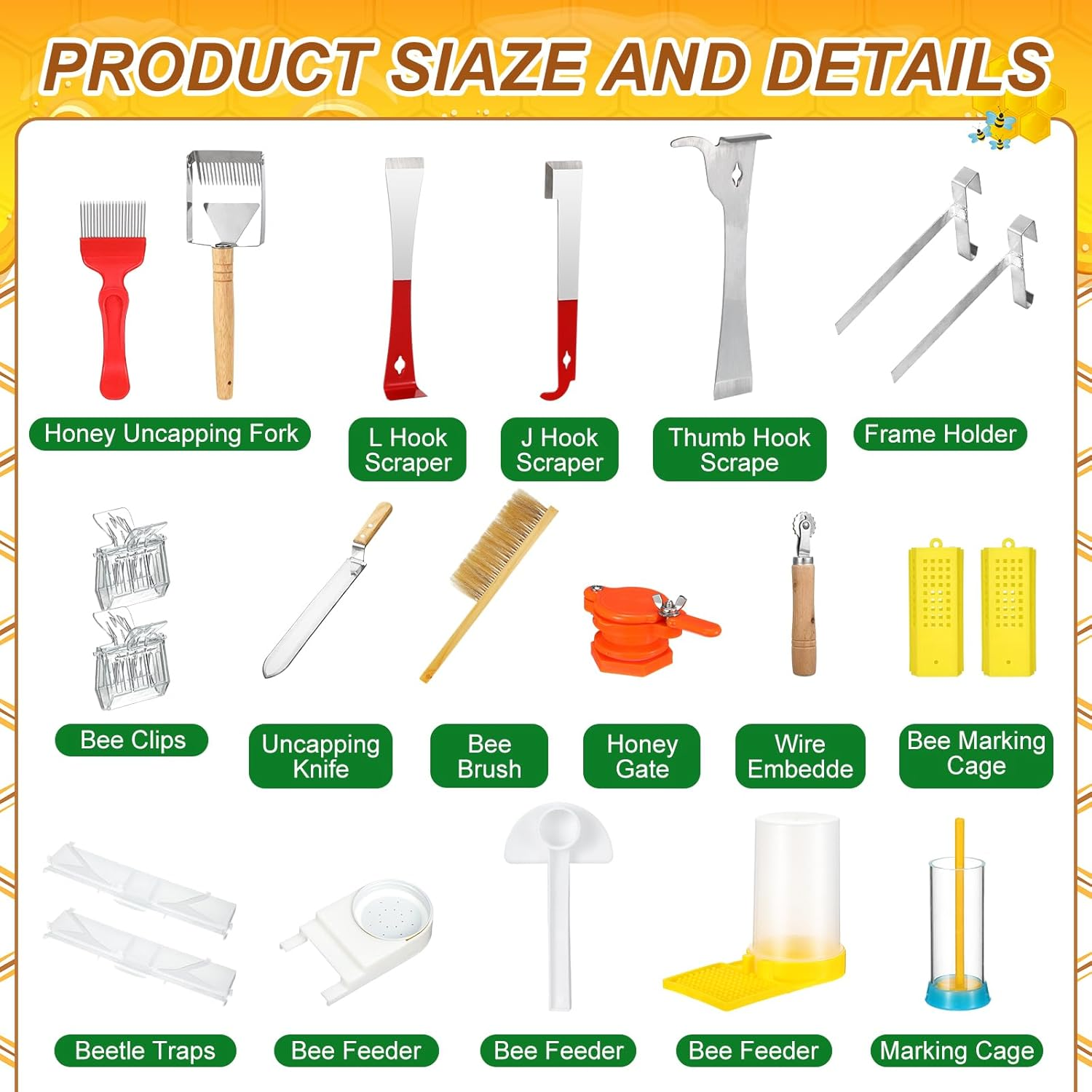 30 Pcs Beekeeping Supplies Tools Bee Suit Bee Keeping Starter Kit Bee Keeper Starting Kit Bee Keeping Supplies All Bee Hive Supplies Bee Hives Boxes Starter Kit for Beekeeper Men Women (L) image number 2