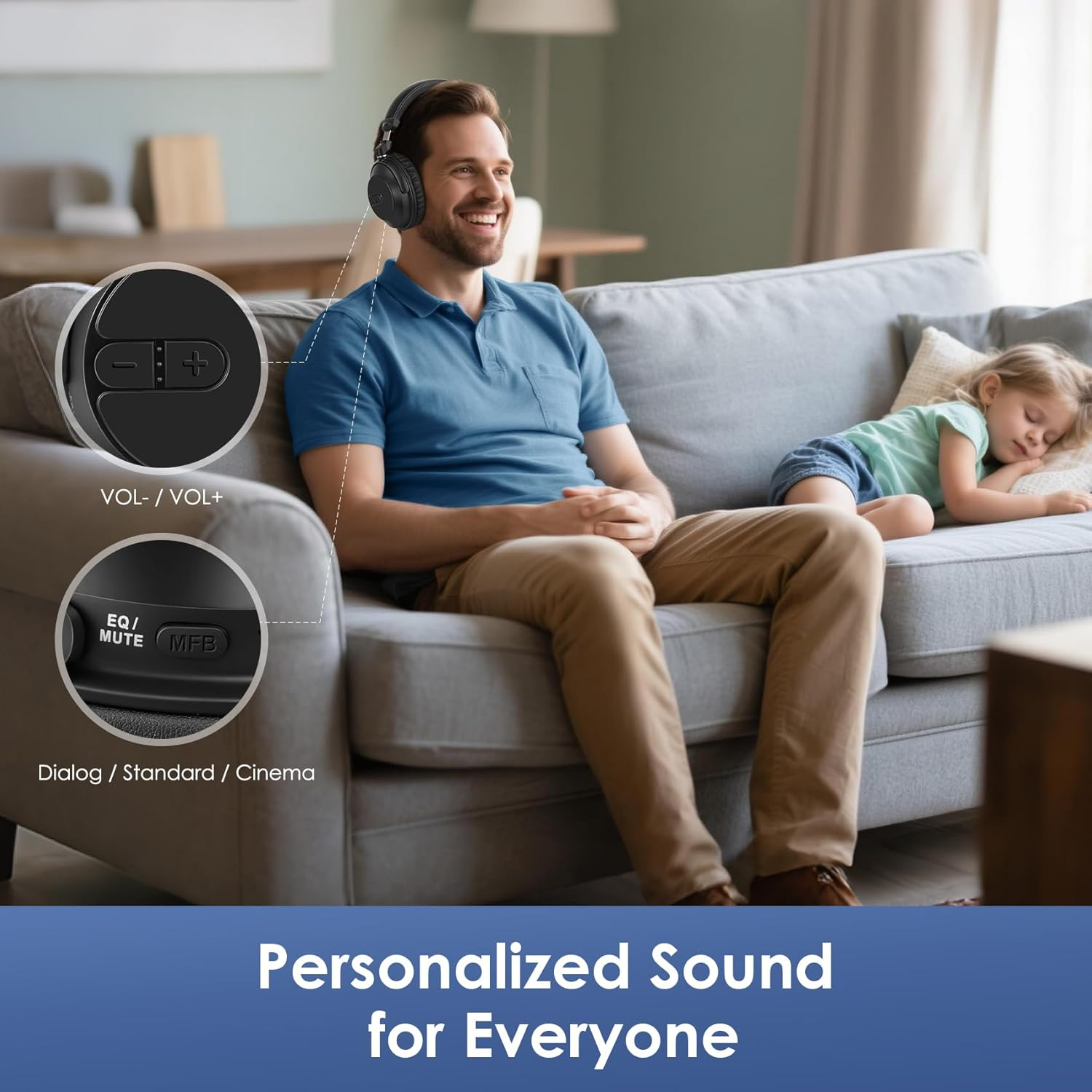 SIMOLIO Bluetooth Wireless TV Headphones with Clear & Loud Sound - Wireless Group Listening Headphones & Transmitter for Parties, Silent Discos, Church, Low Latency TV - Multiple Rechargeable Headsets image number 6