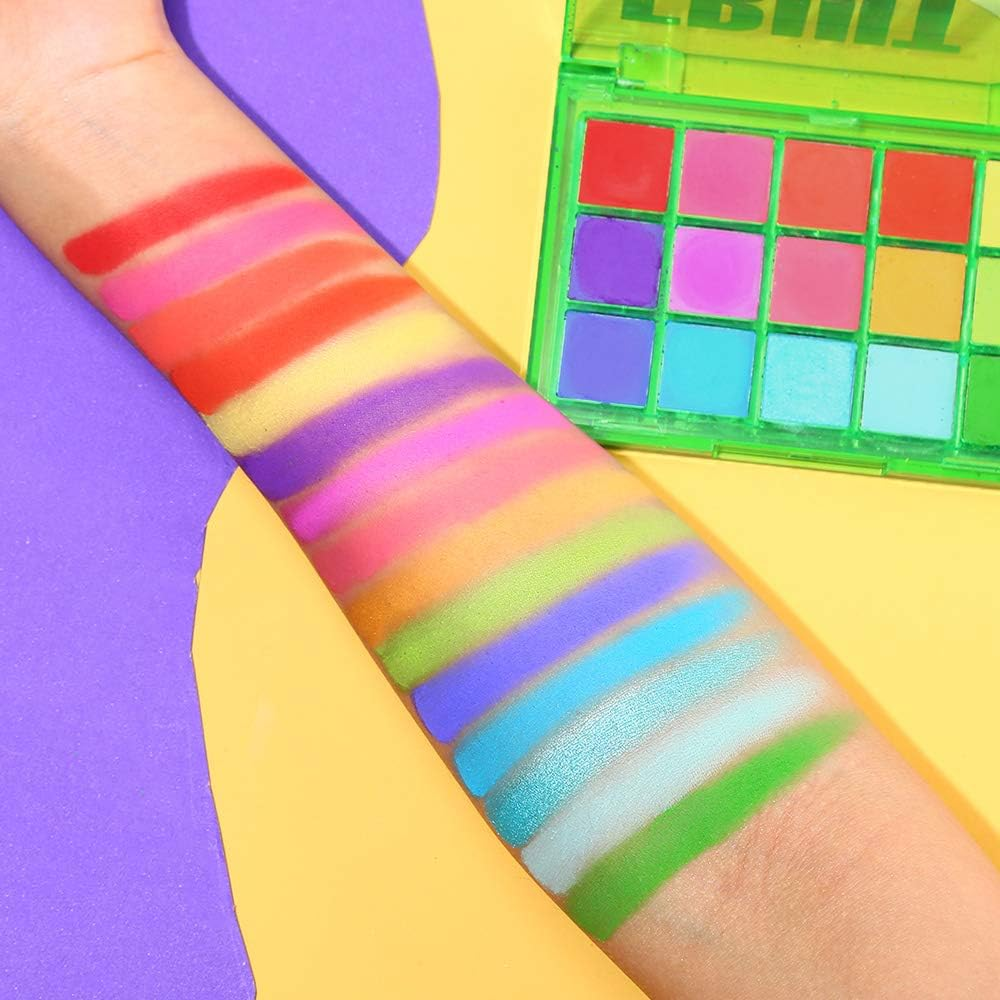 UCANBE Bright Colorful Neon Rainbow Makeup Eyeshadow Palette 15 Shades Green Purple Yellow Make up Pallets Kit Vibrant Shimmer Matte Pigmented Blendable - Fruit Punch image number 3