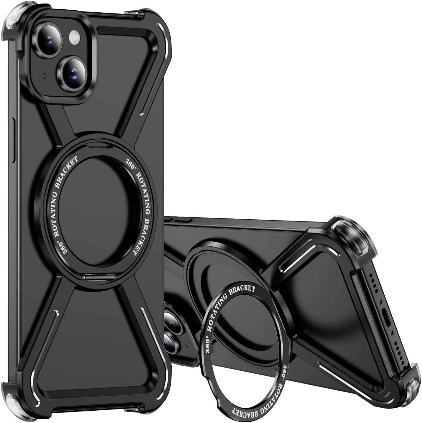 QIWEIQING Frameless Case for Iphone 15 plus 6.7 Inch Compatible with Magsafe, Bezel Less Mobile Phone Case Titanium Alloy 360&deg; Rotation Magnetic Stand Protective Case for Iphone 15 plus 6.7 Inch Black image number 6