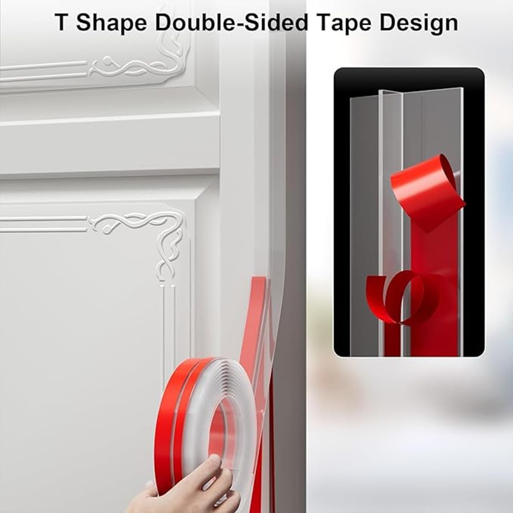 6M T-Shaped Weather Stripping Door Seal,Clear Silicone Weather Stripping Door Seal Strip Double-Sided Self Adhesive Seal Strip for Side of Door Frame, Window, Shower Glass, Strong Adhesive image number 6