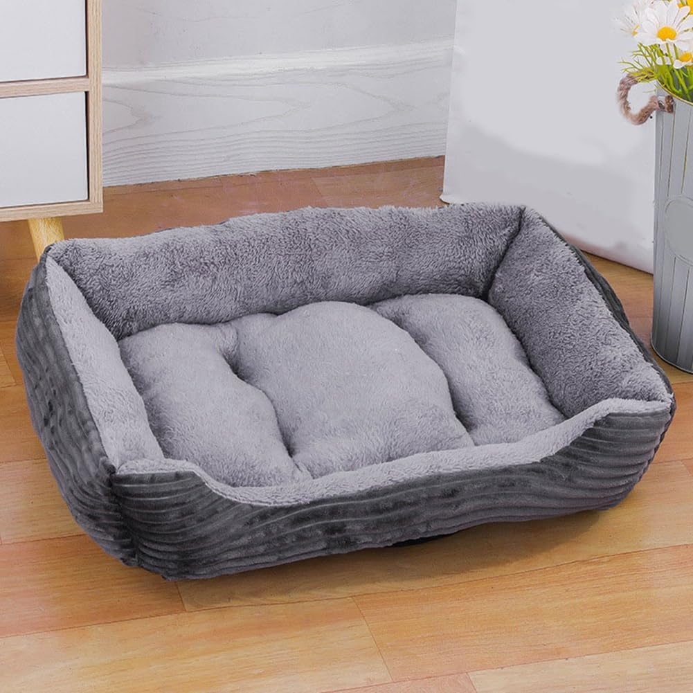 VENEKA Grey Dog Bed Pet Square Plush Dog Kennel Mat Small and Medium Dog Sofa Mattress Pet Dog Bed House Mat Pet Supplies 70 X 55 Cm image number 5