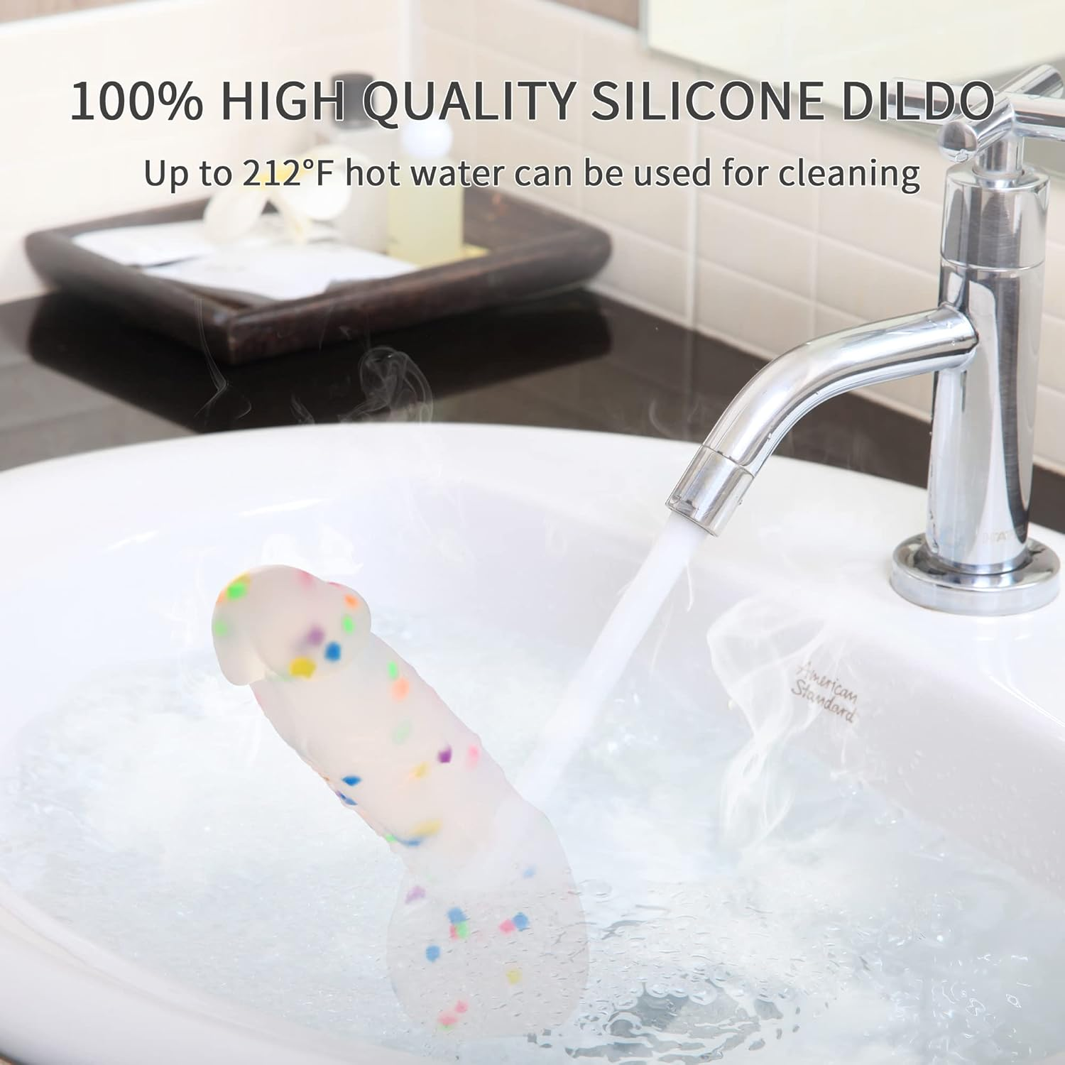7.7 Inch Confetti Clear Silicone Dildo with Flared Suction Cup Base for Hands-Free Play, Flexible Dildo with Curved Shaft and Balls for Vaginal G-Spot and Prostate&hellip; image number 1