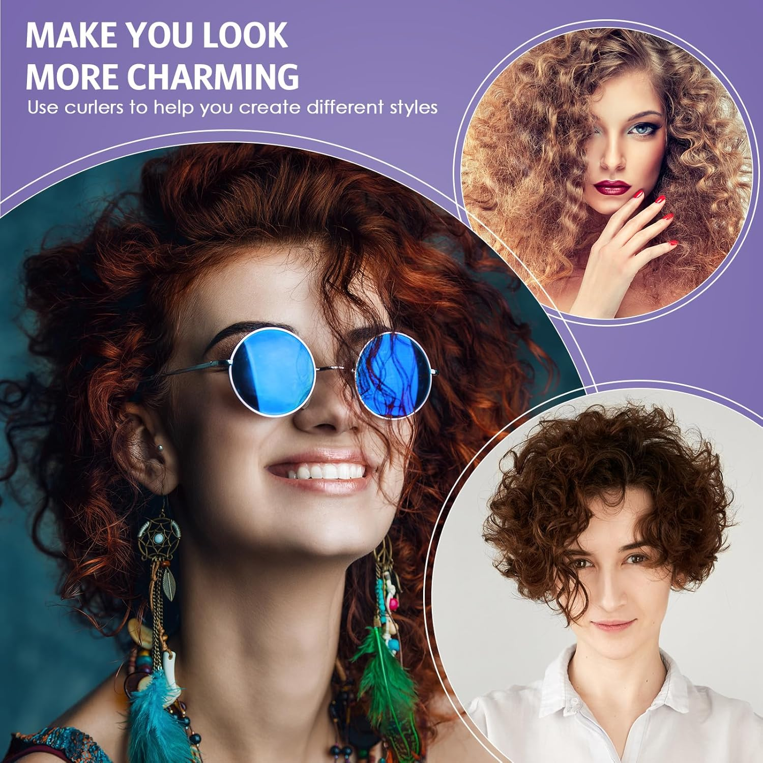 Syhood 30 Pieces Flexible Curling Rods Twist Foam Hair Rollers Soft Foam No Heat Hair Rods Rollers and 1 Steel Pintail Comb Rat Tail Comb for Women Long Short Hair(9.45 X 0.3 Inch,Purple) image number 5