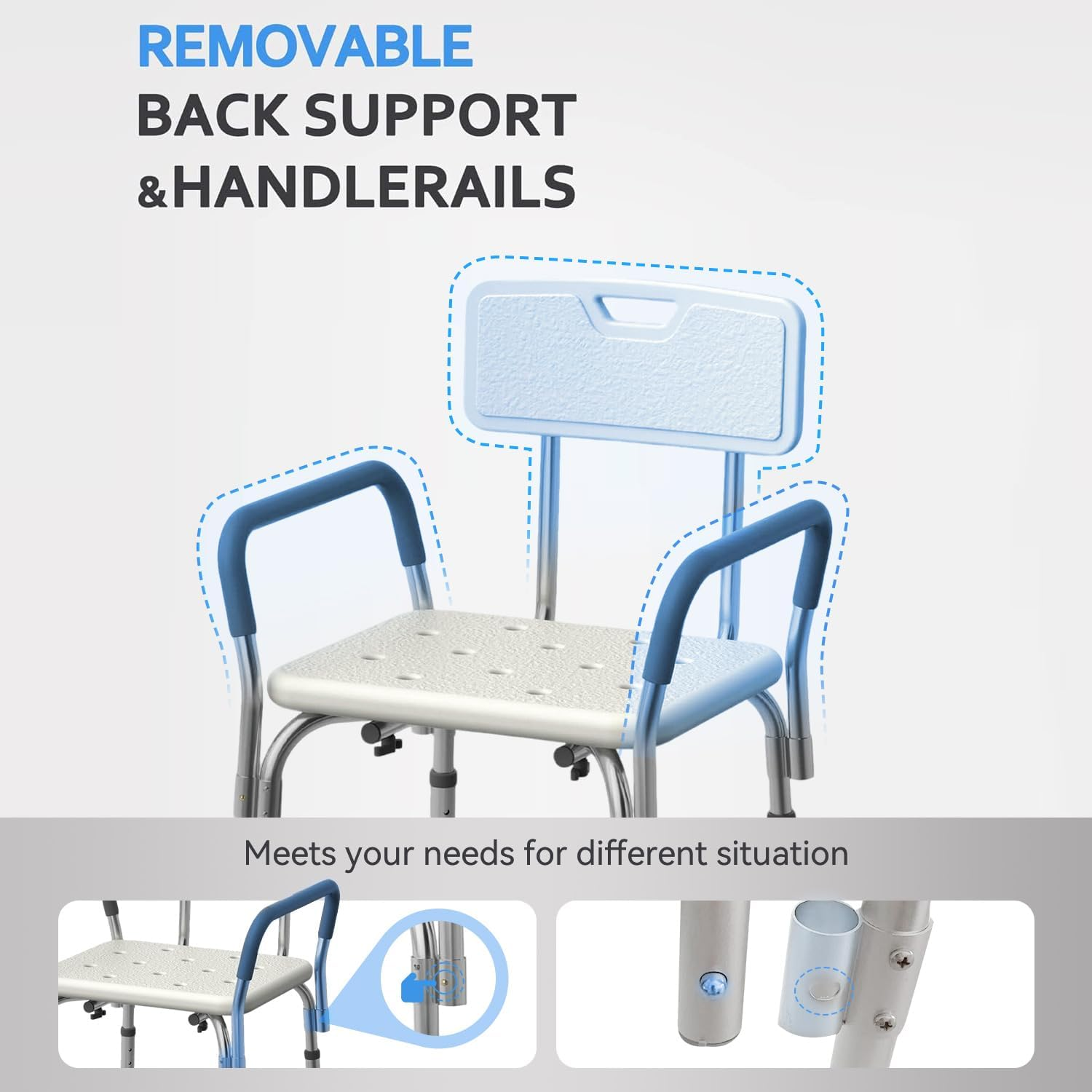 Yuking Shower Chair Seat with Padded Armrests and Back Heavy Duty Shower Chair for Bathtub Slip Resistant Shower Seat with Adjustable Height Shower Chair for inside Shower with 350 Lb Capacity image number 2