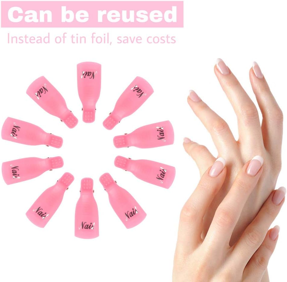 Hanyousheng Acrylic Gel Polish Clips, Nail Clip Nail Art Gel Polish Remover Plastic, 10 PCS, Pink image number 2