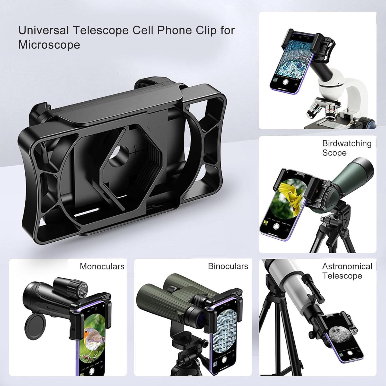 Telescope Phone Adapter, Universal Cell Phone Adapter Mount for Binoculars Monocular Microscopes Astronomical Telescopes, Ergonomic Smartphone Holder Clip Bracket Replacement image number 2