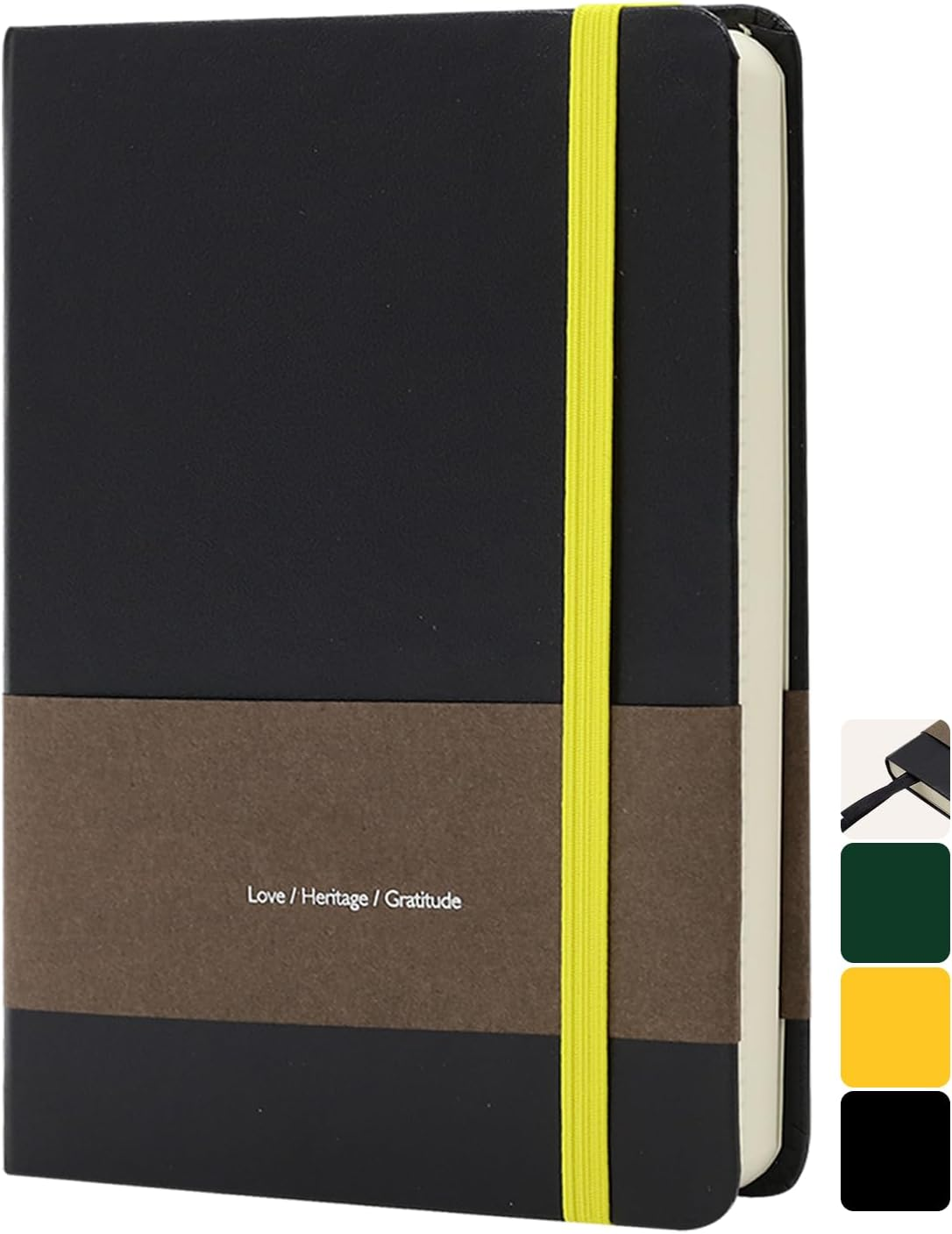 TUNJILOOL A6 Leather Journal Notebook - 2Pack Dotted/Grid/Blank Pages, 100GSM Thick Paper, Water-Resistant Cover, Elastic Closure & Inner Pocket (Black)