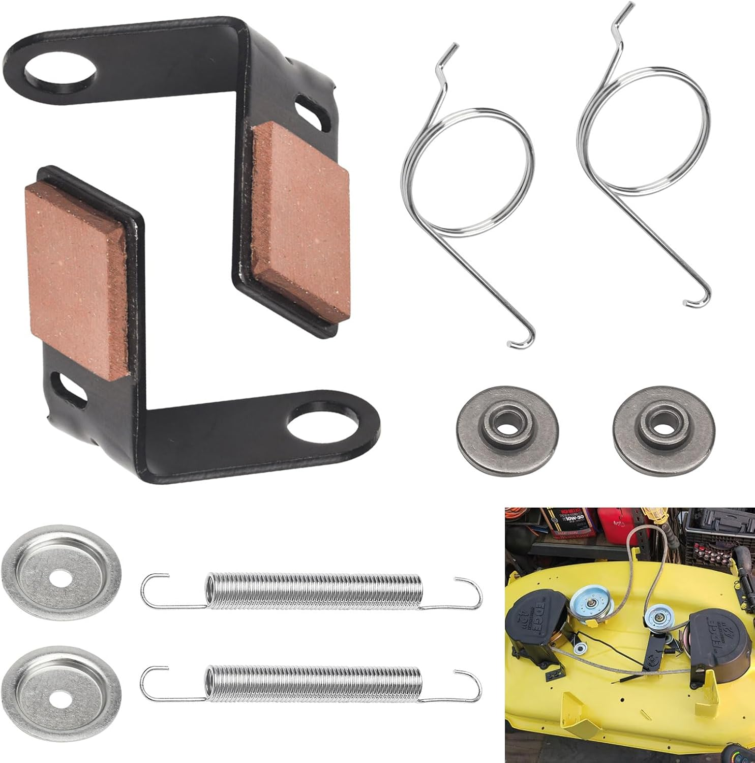 Karbay 2 Set Brake Pad Kit GY21943B GX20494 GX20515 for J-Ohn Deere 42'' L, D, X Series 100 105 115 100 110 120 125 130 Tractors & Lawn Mower - with Retainer & Torsion Spring BLACK