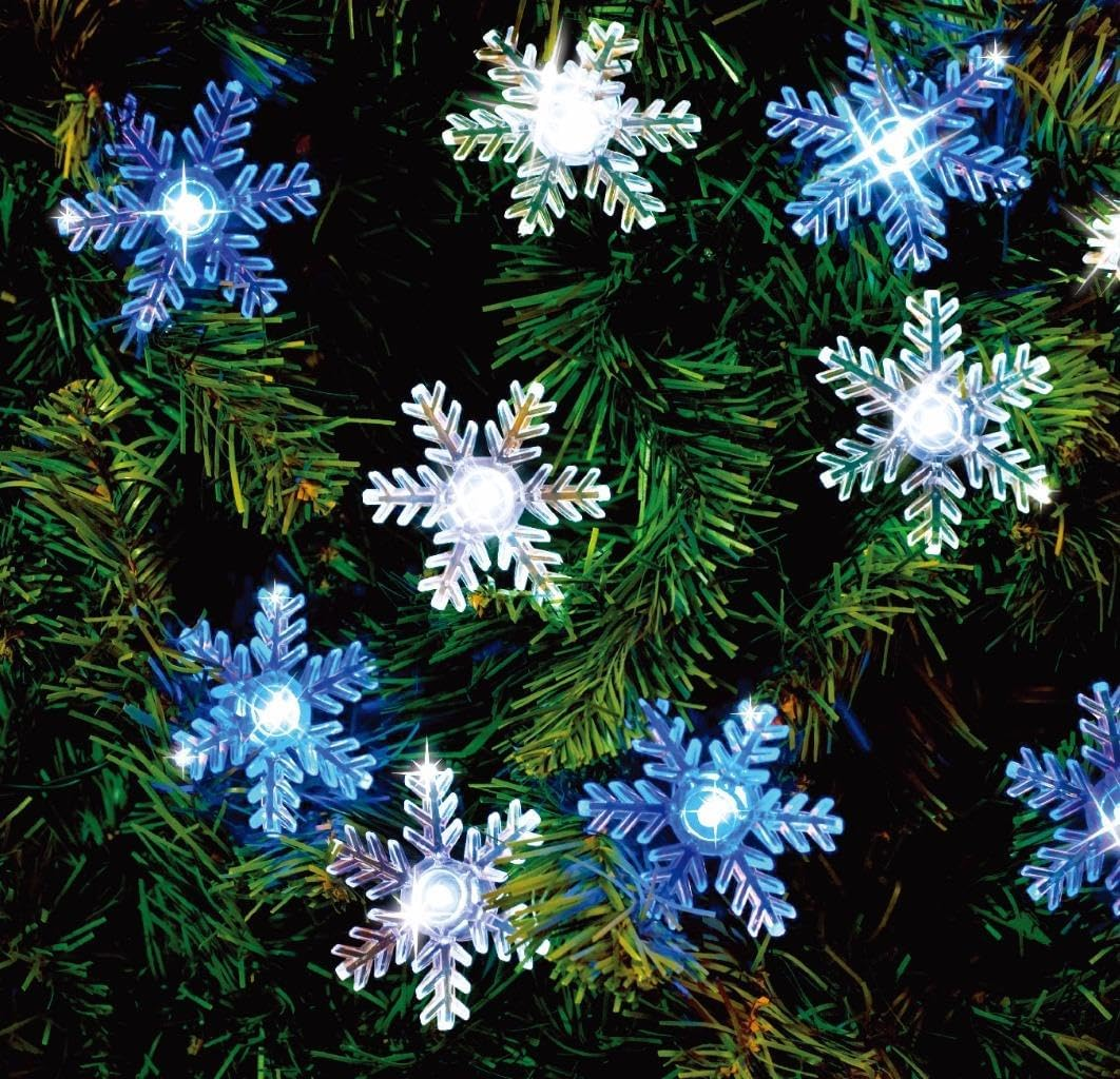 50 LED White&Blue Snwoflakes Solar Christmas Party Garden Lights image number 1