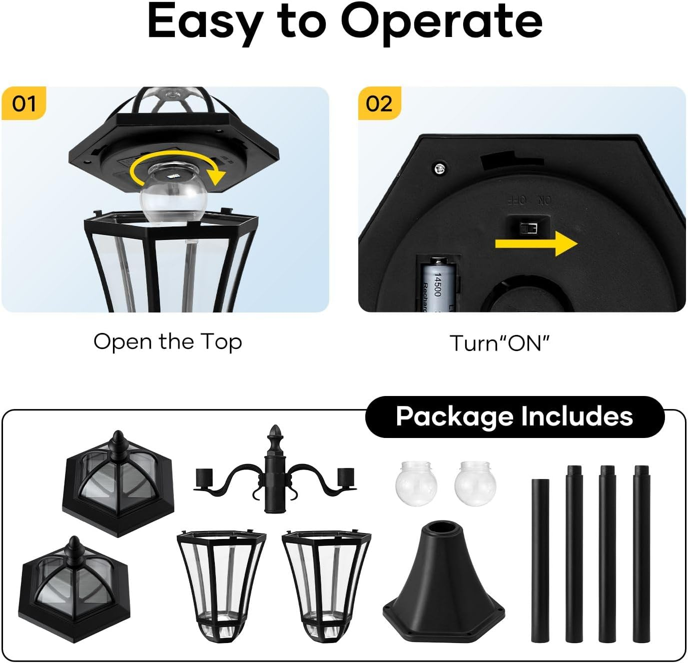 186Cm Solar Post Light Outdoor Street Pathway Garden Security Pole Lamp Driveway Patio Yard Energy Powered Pillar (46X19X186Cm) image number 1