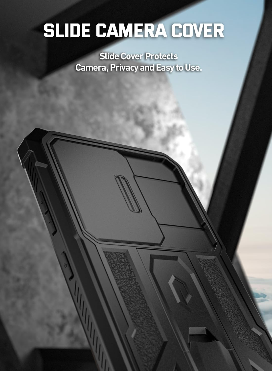 Poetic Spartan Case for Galaxy S24+ plus 6.7", [Slide Camera Cover] [Screen Protector Works with Fingerprint ID] Rugged Shockproof Cover with Kickstand, Matte Black image number 5