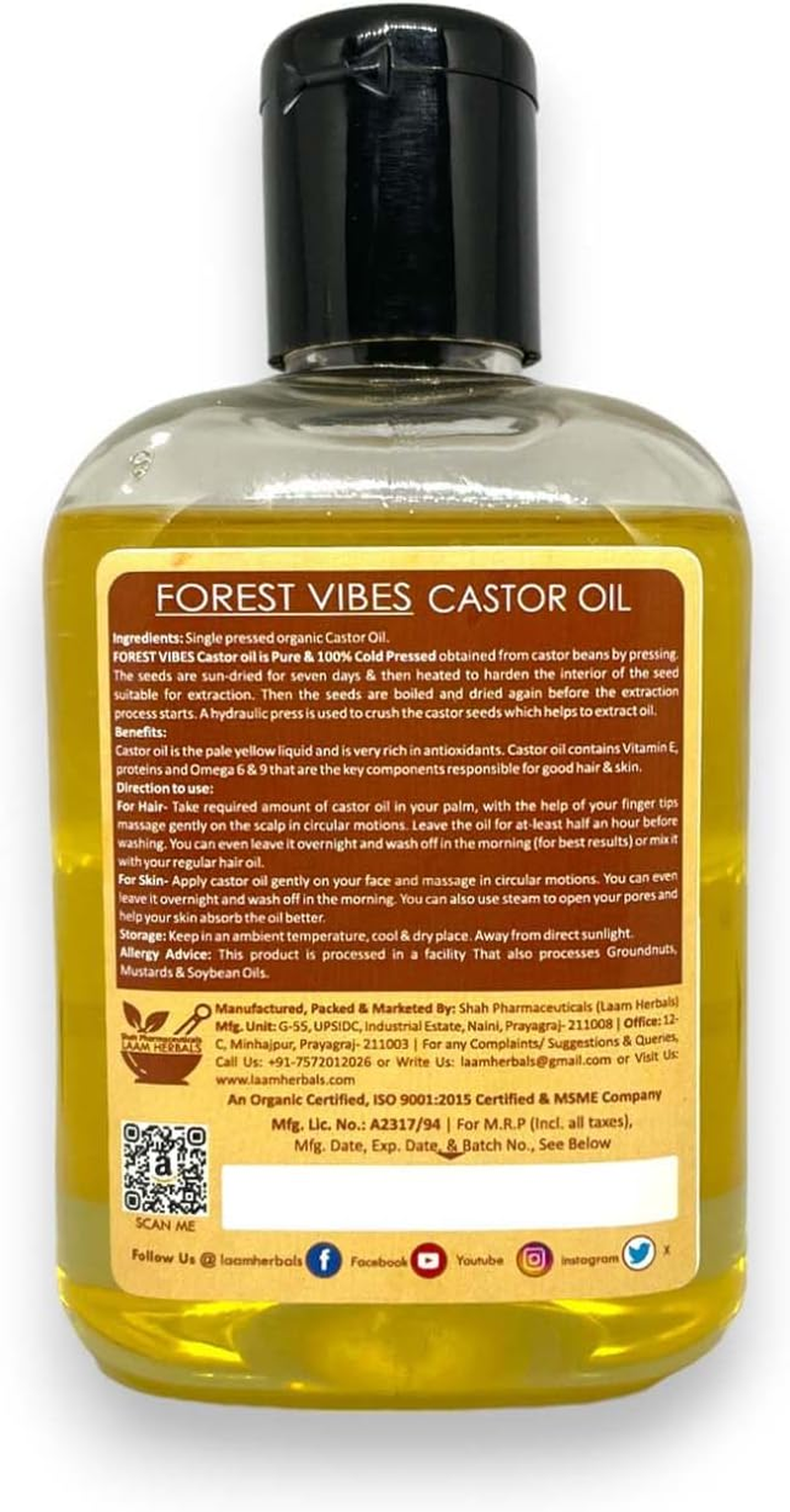 Forest Vibes Organic Castor Hair Oil | Growth, Stronger Hair, Beautiful Skin, Nails | Pure, Natural, Coldpressed | No Mineral Oil and Preservatives