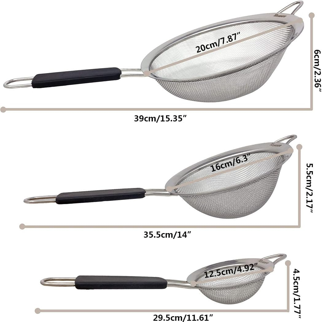 Idopick Fine Mesh Strainers Set of 3,Stainless Steel Strainers Wire Sieve Sifter with Insulated Handle Strainers for Kitchen Gadgets Tools Baking Tools Colander, Food Preparation, Flour Sifter, Rice image number 5