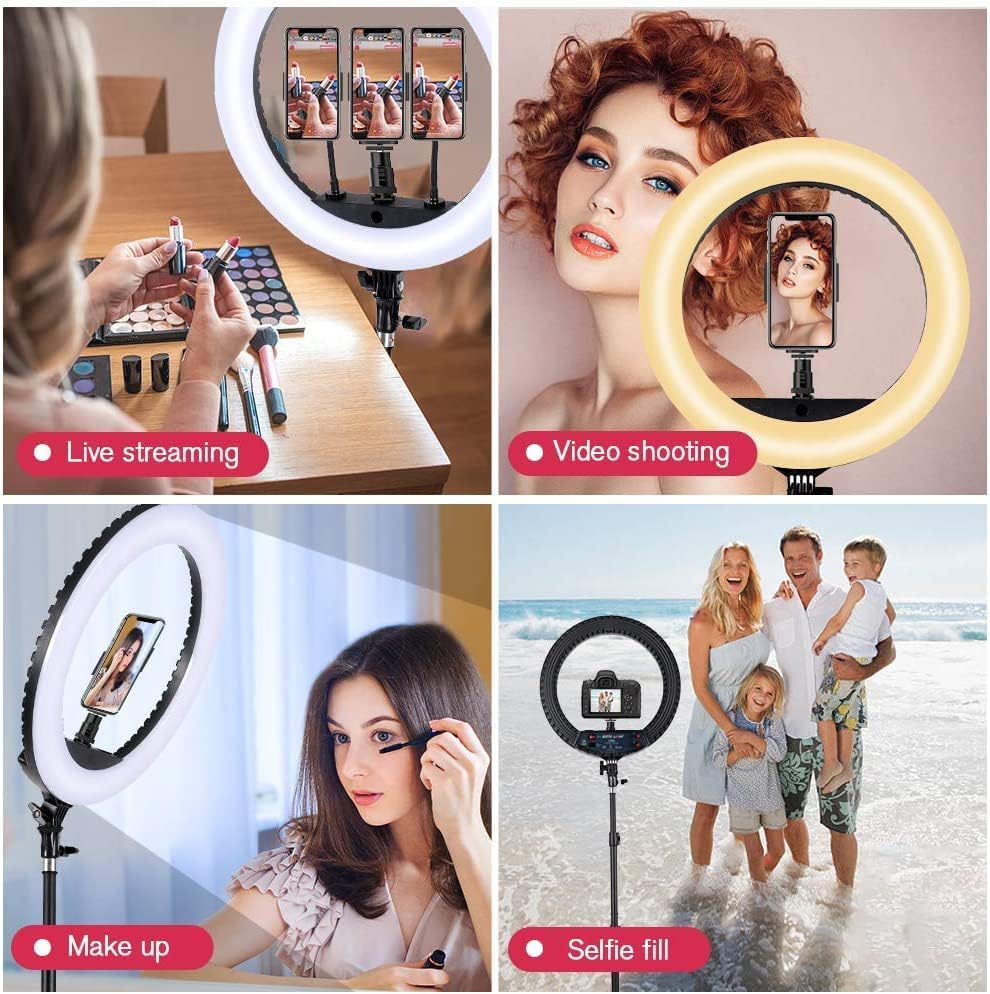 18 Inch LED Ring Light with Tripod Stand Dimmable Makeup Selfie Ring Light for Studio Portrait Youtube Vlog Video Shooting with Carrying Bag and Remote Controller, CRI 90 image number 5