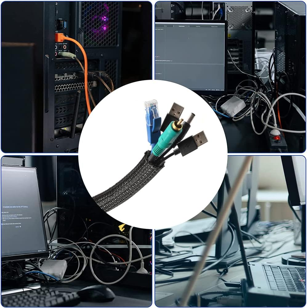 Ausgear 16.5Ft - 1/2 Inch Cable Management Protector, Flexible Split Cable Sleeve Cord Organizer Wire Loom Tubing for USB Cable Power Cord Audio Video Cable Management &ndash; Prevent Cat from Chewing Cords image number 2