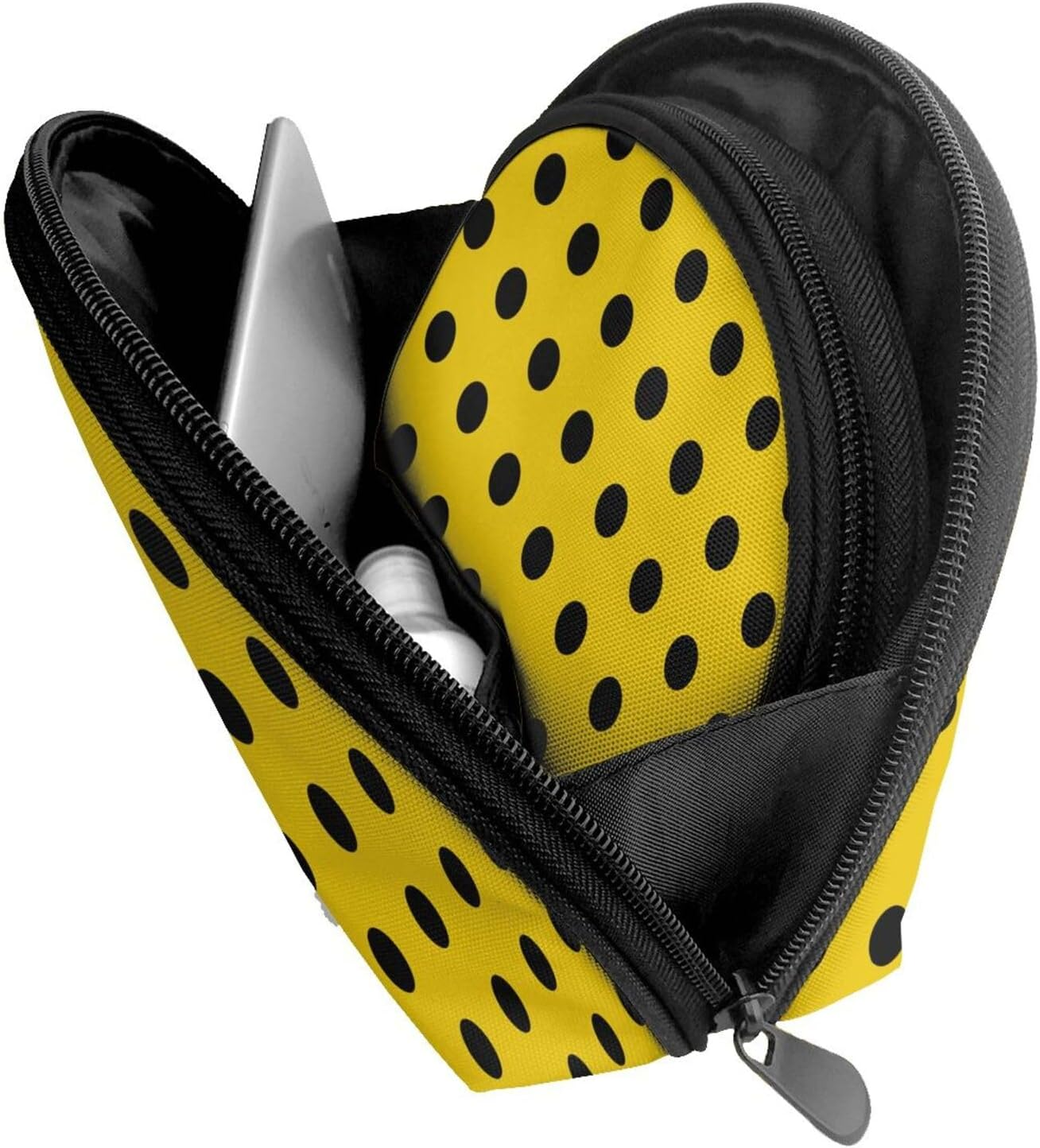 Cozimangoe Coin Pouch Makeup Bags Set, 2 Piece Shell Shape Cosmetic Bag with Pockets for Daily Travel Handbag Lipstick Keys Toiletry, Personalized Black and Yellow Polka Dots