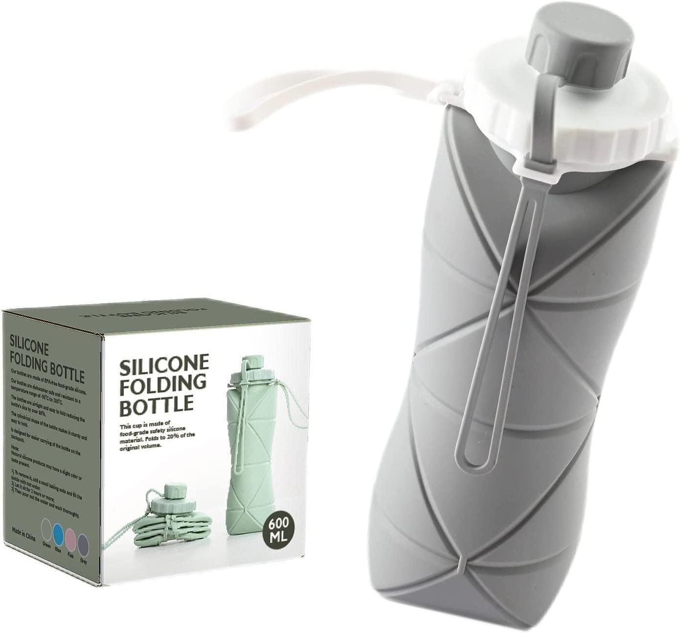 Tongke Collapsible Water Bottle Leakproof Valve Reusable BPA Free Silicone Foldable Water Bottle for Hiking Gym Camping Sports Travel 20Oz (Gray) image number 3