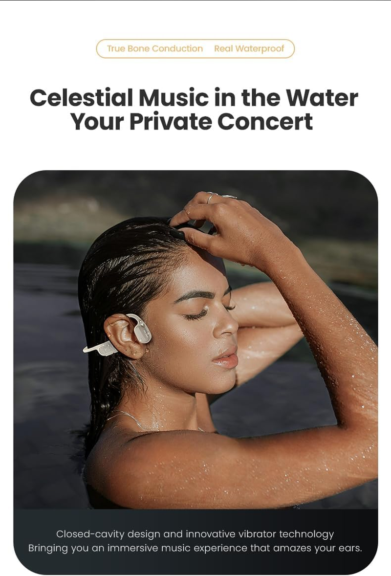 AIRBONE Open Ear F1 - Wireless Bone Conduction Sports Headphones with IP68 Waterproof Design, Built-In 32Gb Storage & Bluetooth 5.3, Ideal for Secure Listening While Swimming and Sports - All Black image number 5