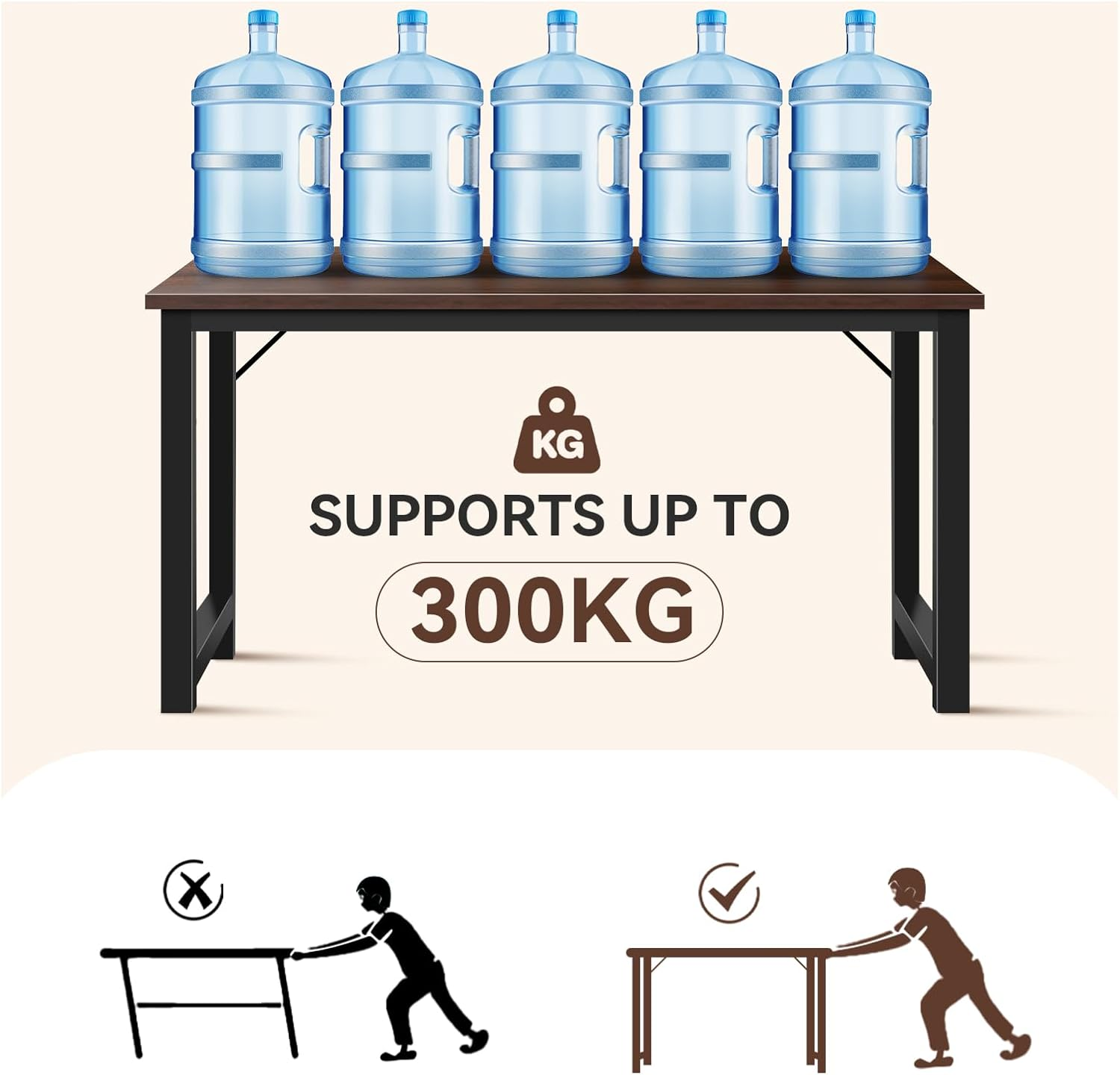 Office Desk Computer Table, Large Office Computer Desk with Retro Wooden Tabletop Sturdy Black Metal Legs Writing Tables for Apartment Dorm Simple Workstation image number 4