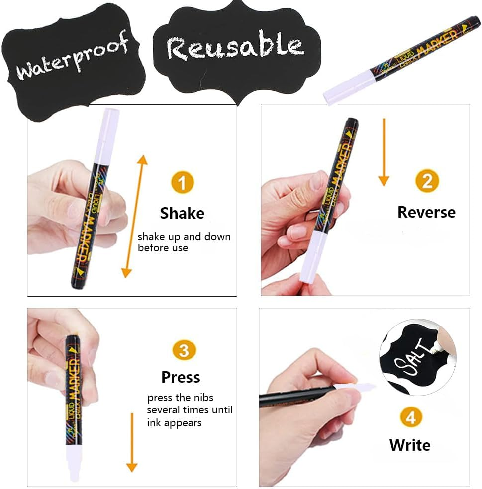 Vekol Chalkboard Labels, 12 Sheets 180 Waterproof Reusable Chalk Sticker Labels for Food Containers, Includes Erasable Liquid Chalk Marker for Mason Jars, Home Kitchen Storage image number 2